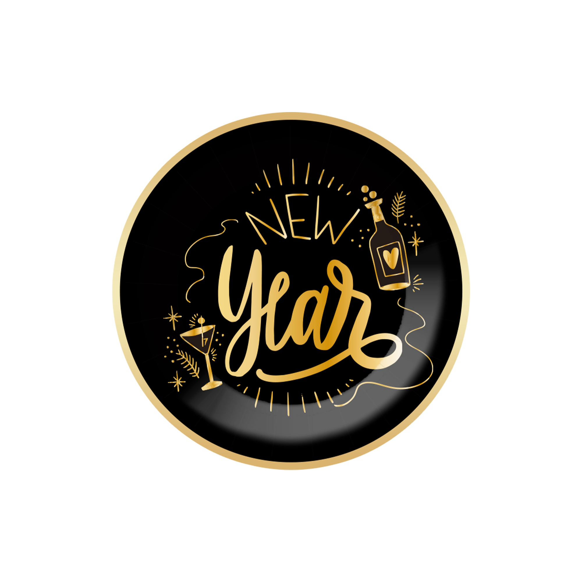 Happy New Year Black Gold Holiday Dessert Plate