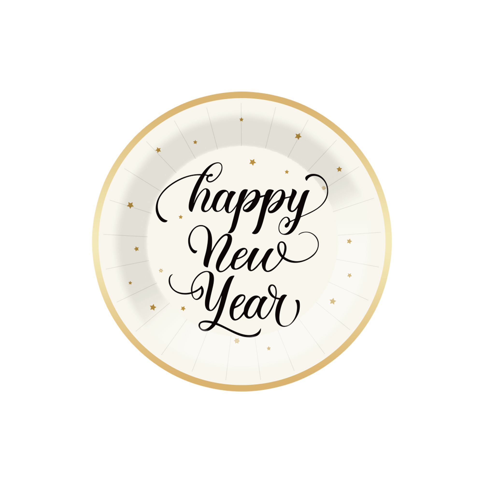 Happy New Year White Backgroun Black Letter Dessert Plate