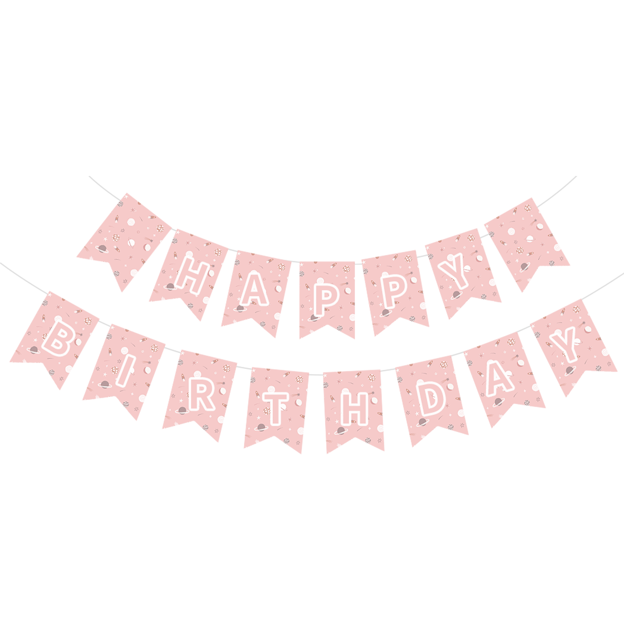 Pink Space Theme Happy Birthday Paper Banner