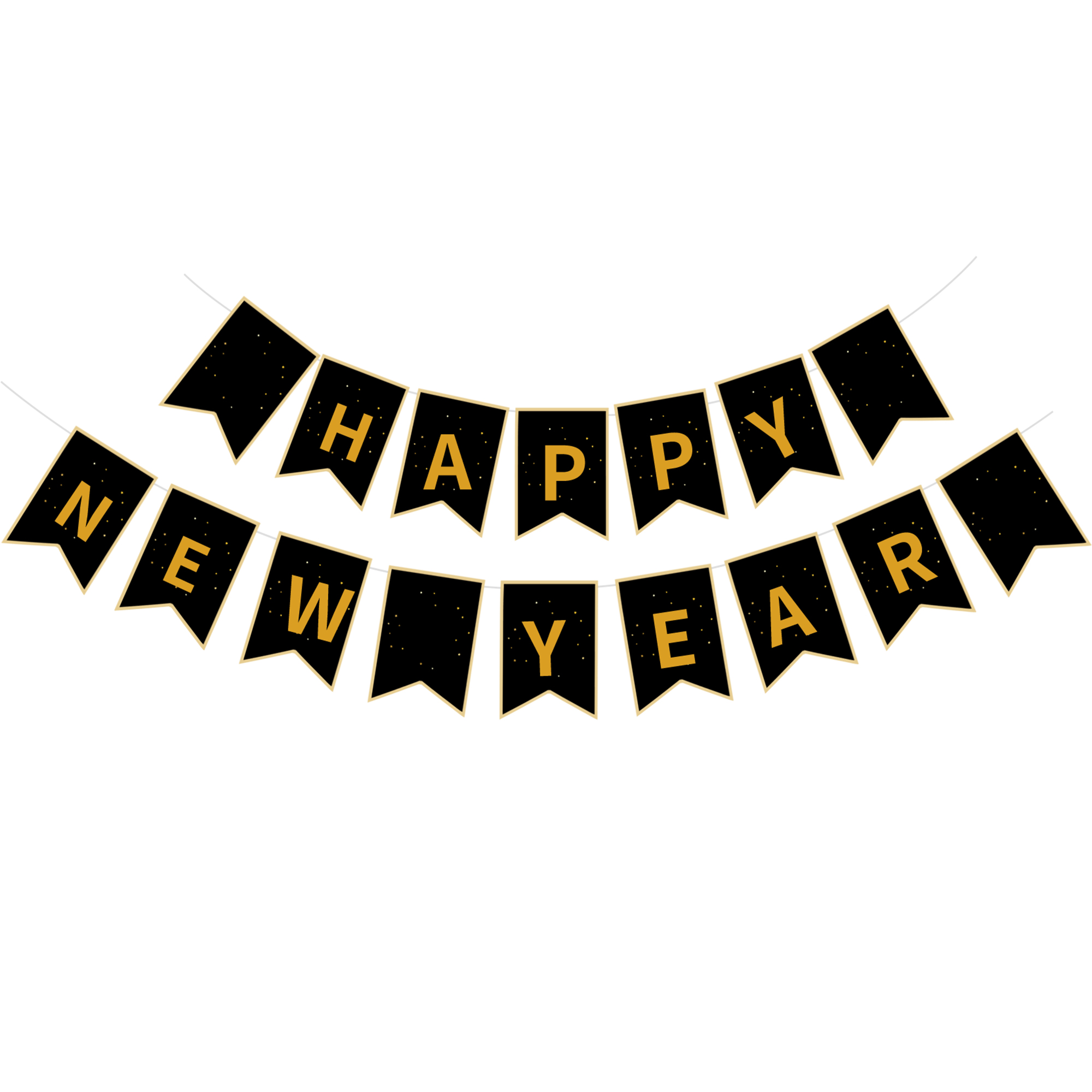 Happy New Year Black Gold Holiday Paper Banner