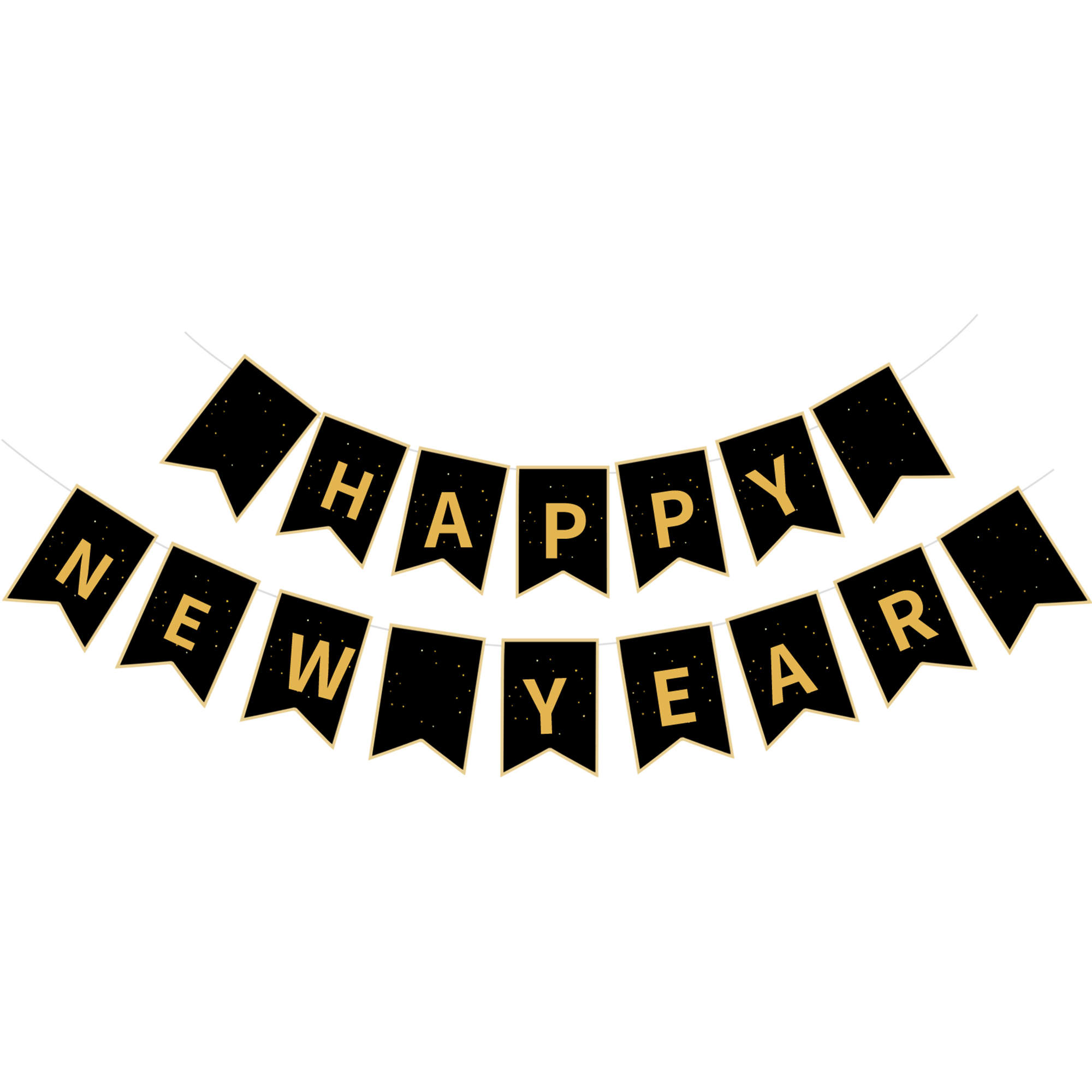 Happy New Year Black Gold Holiday Paper Banner
