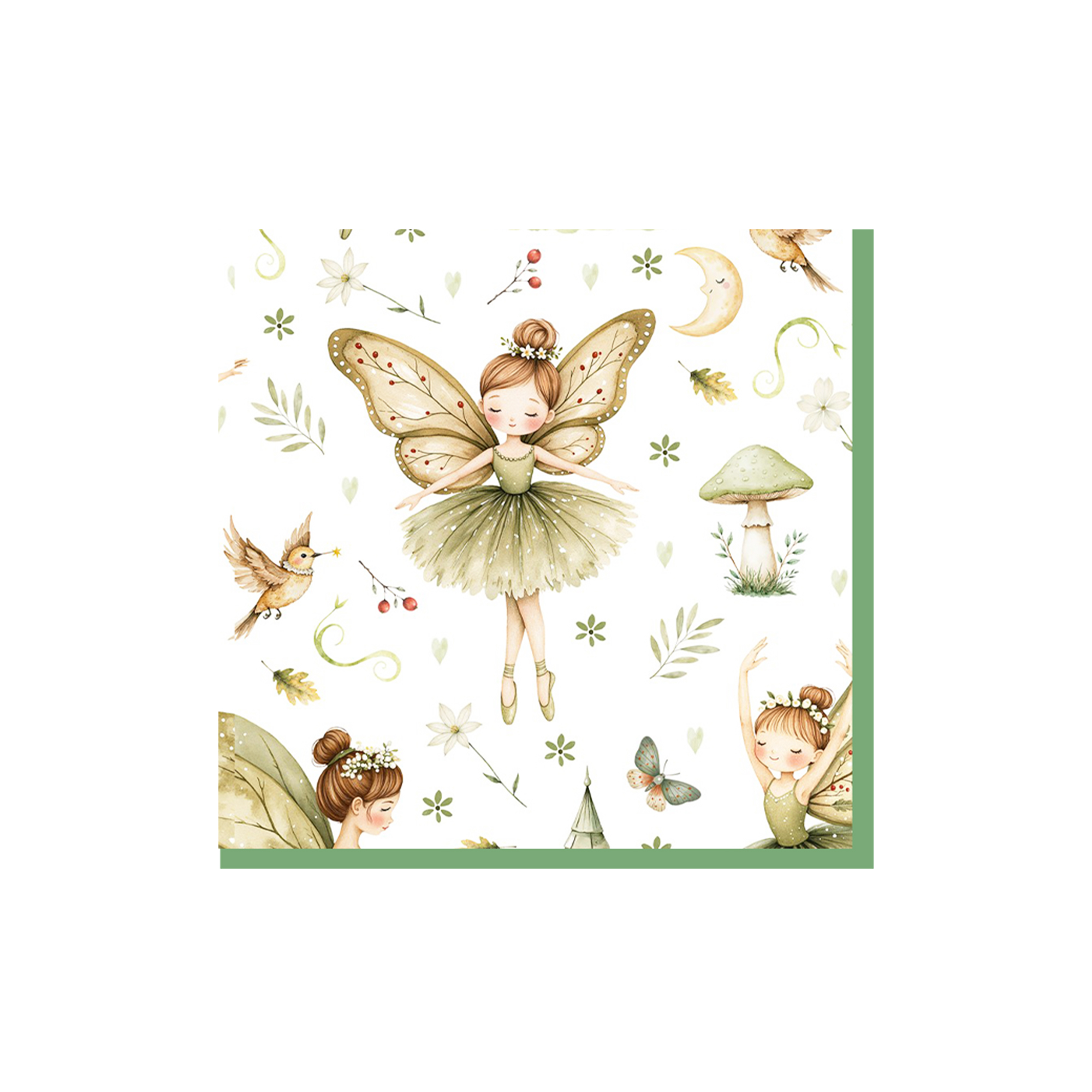 Kids Theme White Background Green Fairy Pattern Napkin