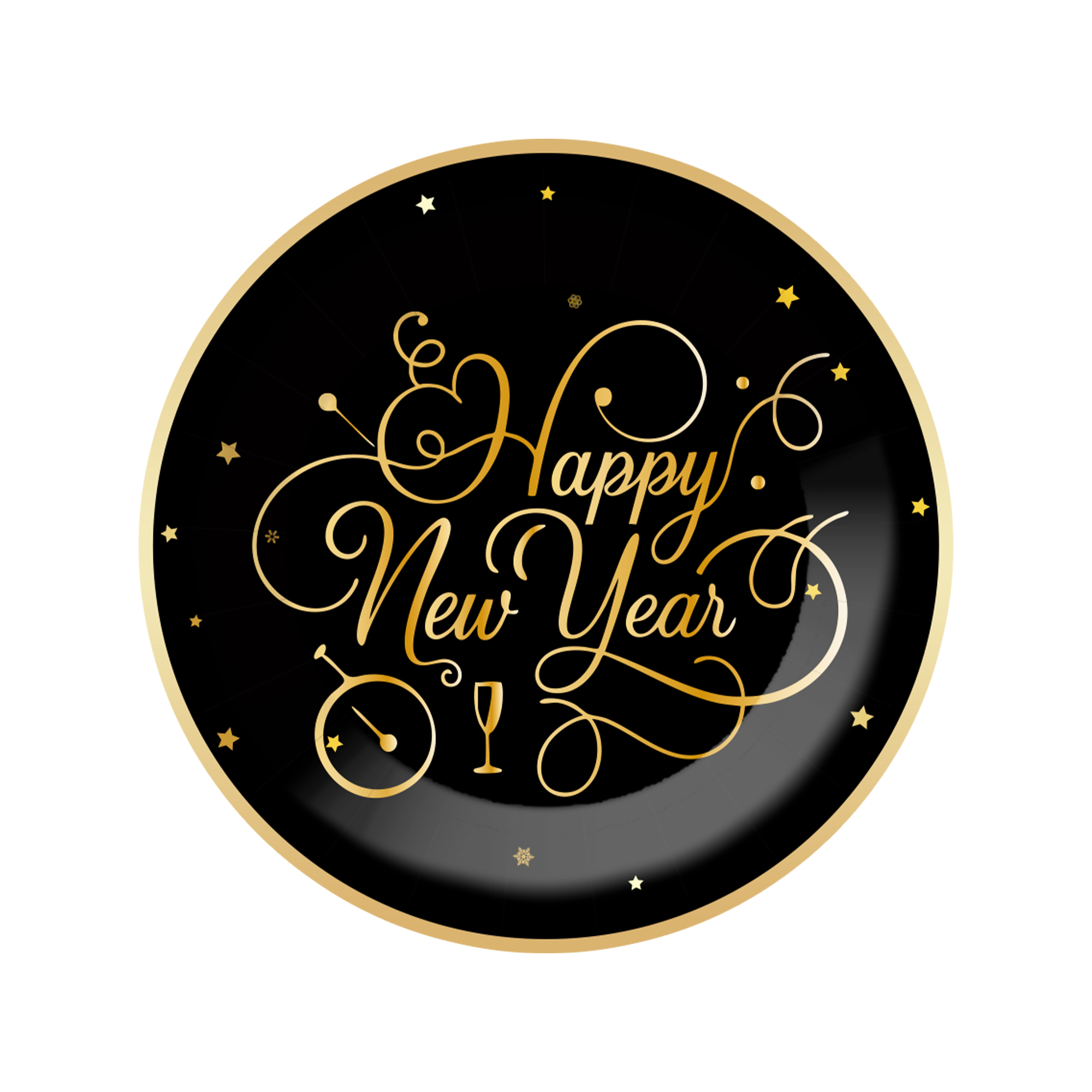 Happy New Year Black Gold Holiday Dinner Plate