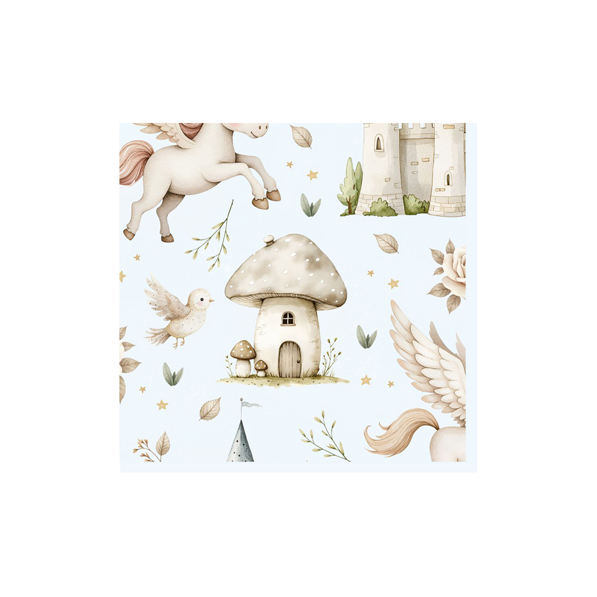 Kids Theme Light Blue Background and Unicorn Pattern Napkin