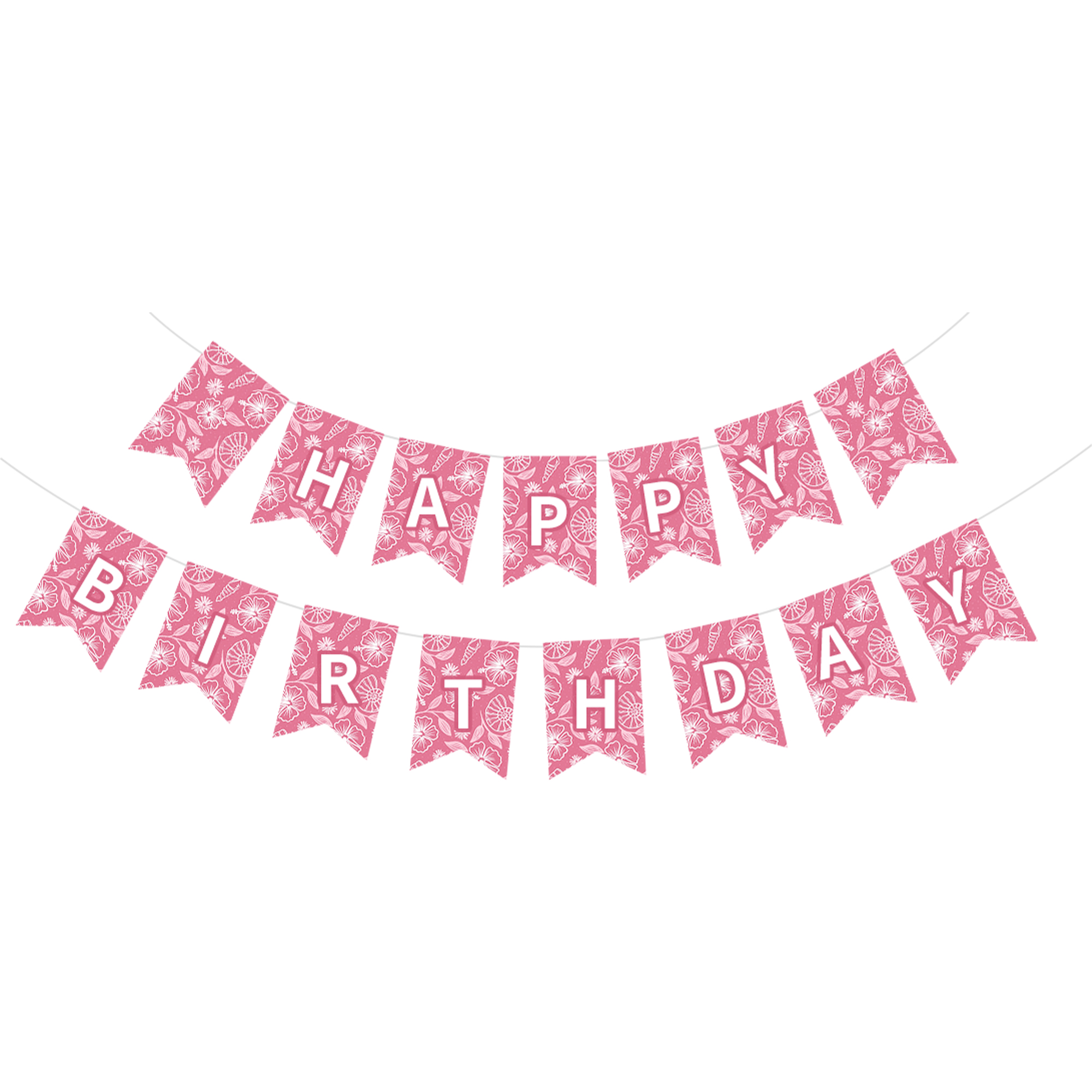 Pink Floral Theme Happy Birthday Paper Banner