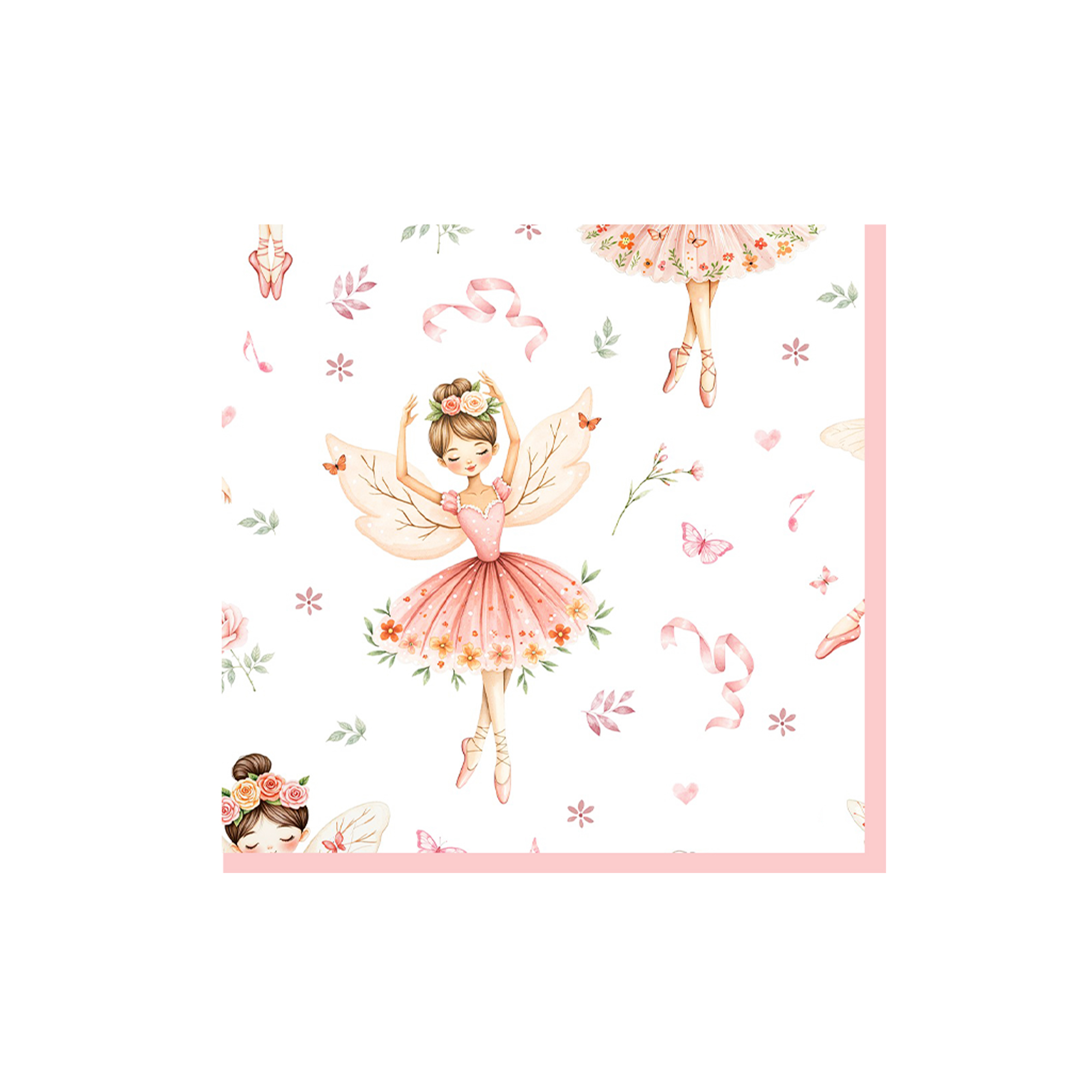 Kids Theme White Background Light Pink Fairy Pattern Napkin
