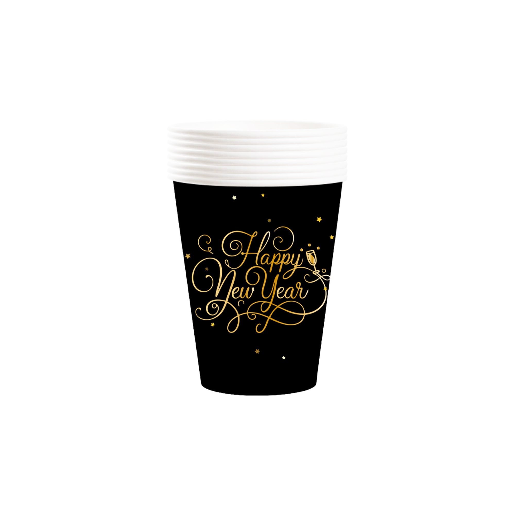 Happy New Year Black Gold Holiday 9oz Paper Cup