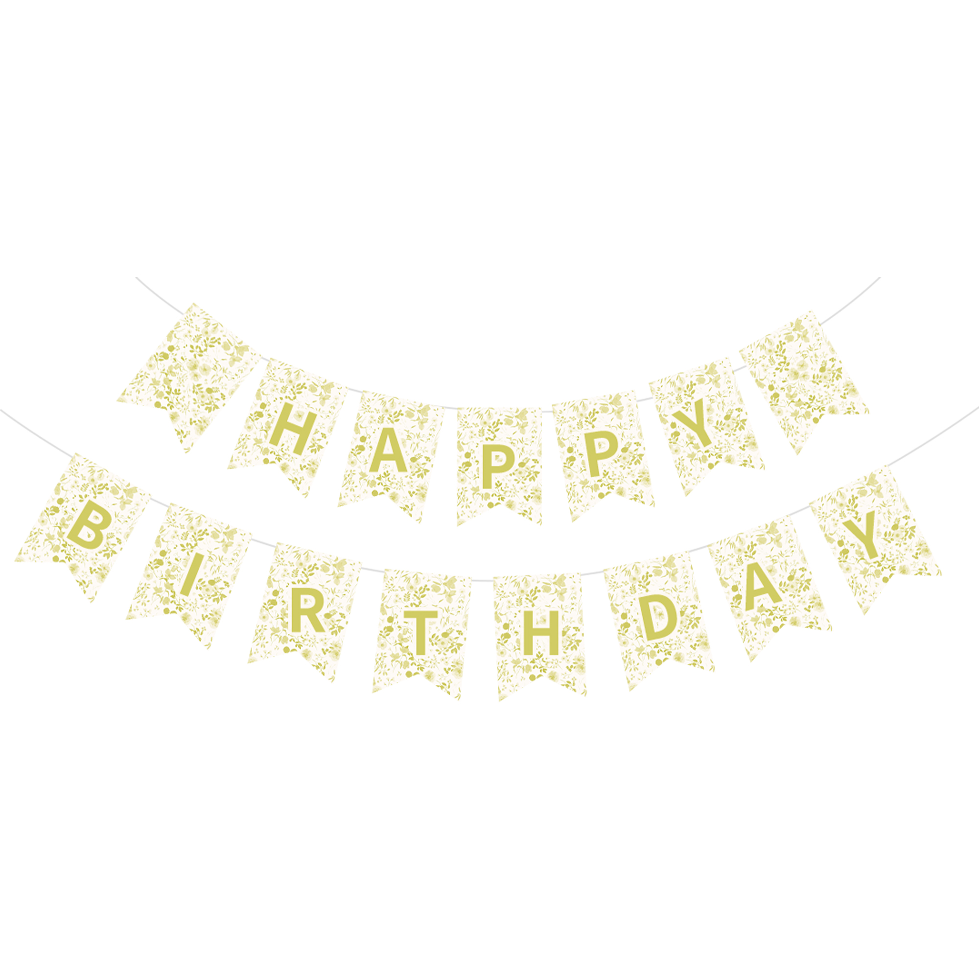 Green Flower Pastoral Style Theme Happy Birthday Paper Banner