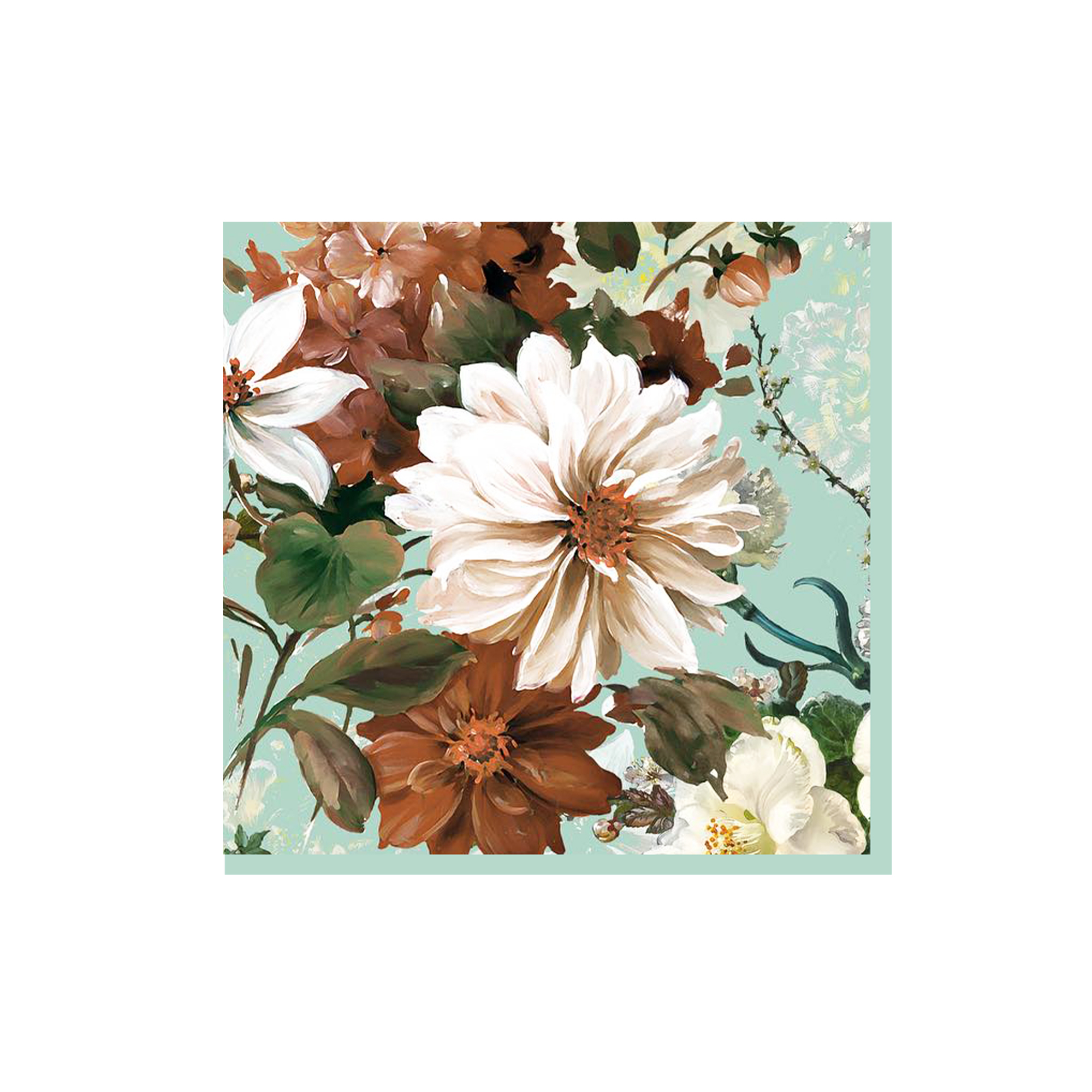 Flower Theme Green Background White Flower Pattern Napkin