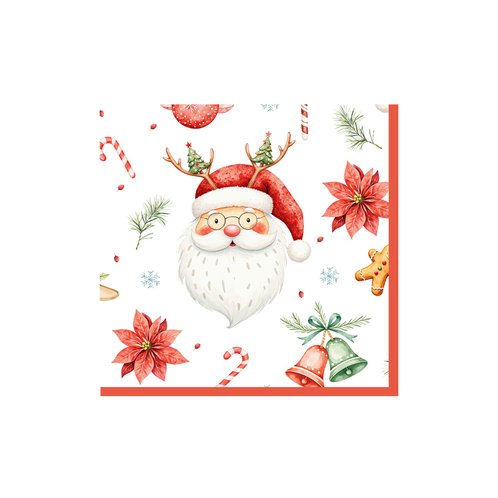 Christmas Theme Santa Claus and Flowers Pattern Napkin
