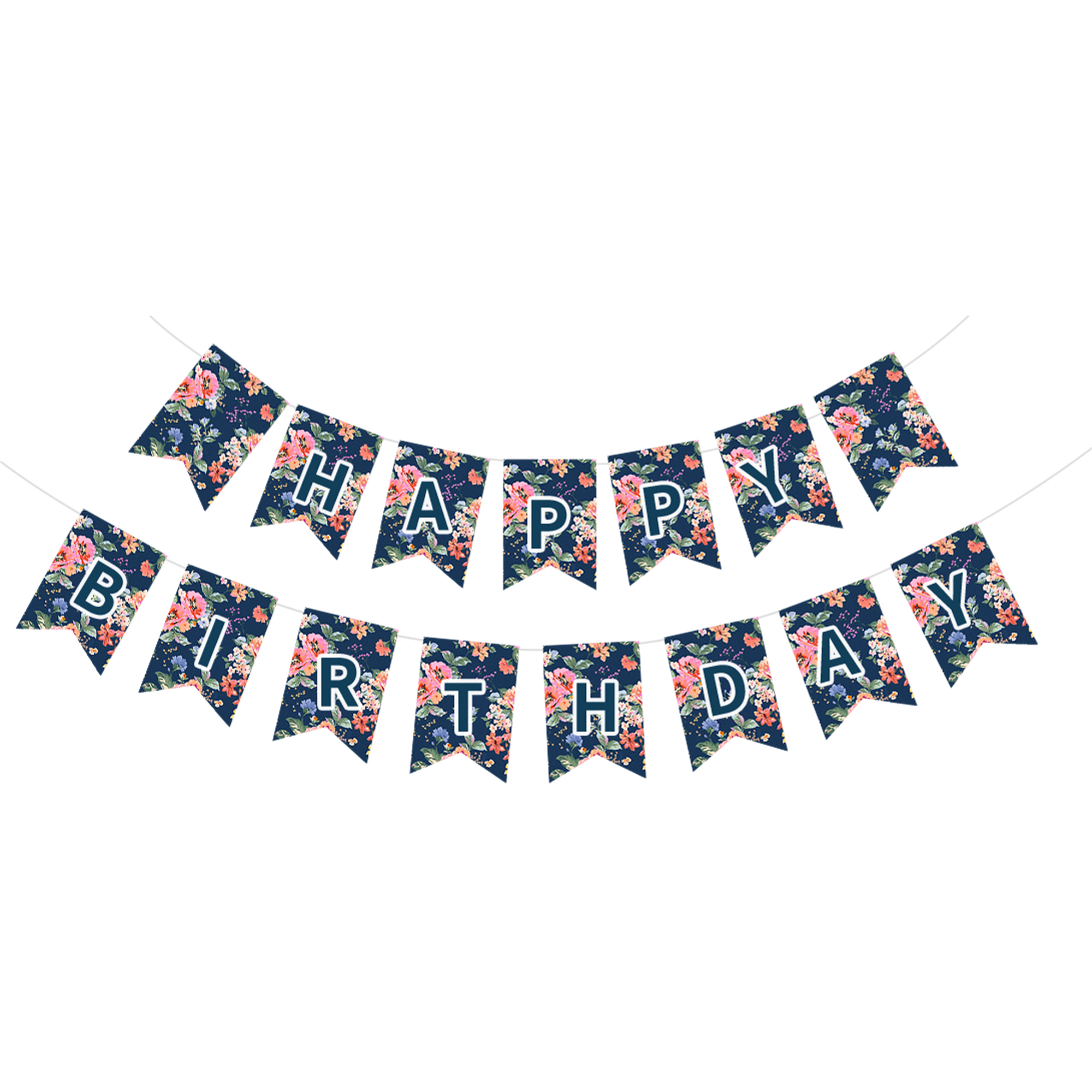 Retro Watercolor Flowers Happy Birthday Paper Banner
