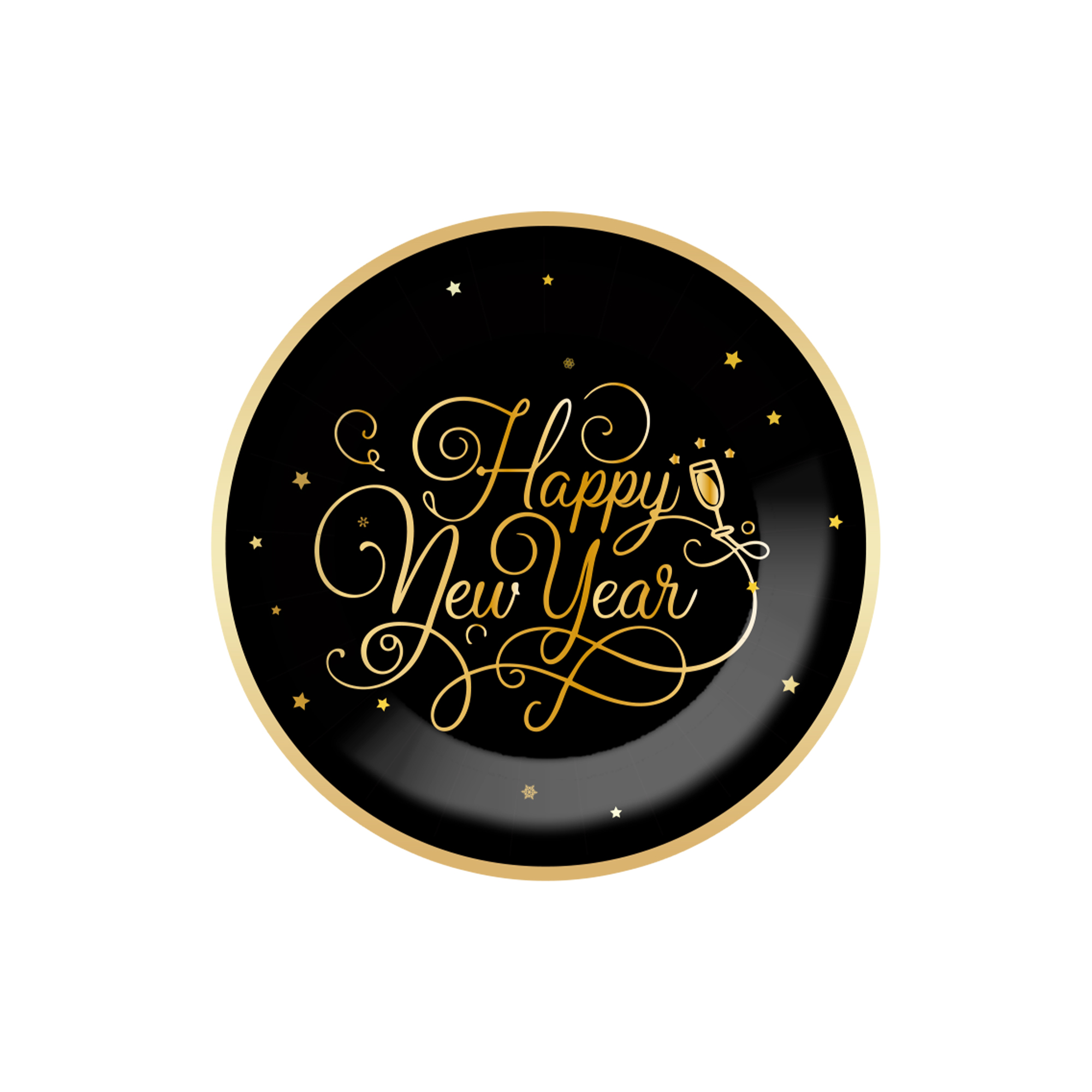 Happy New Year Black Gold Holiday Dessert Plate