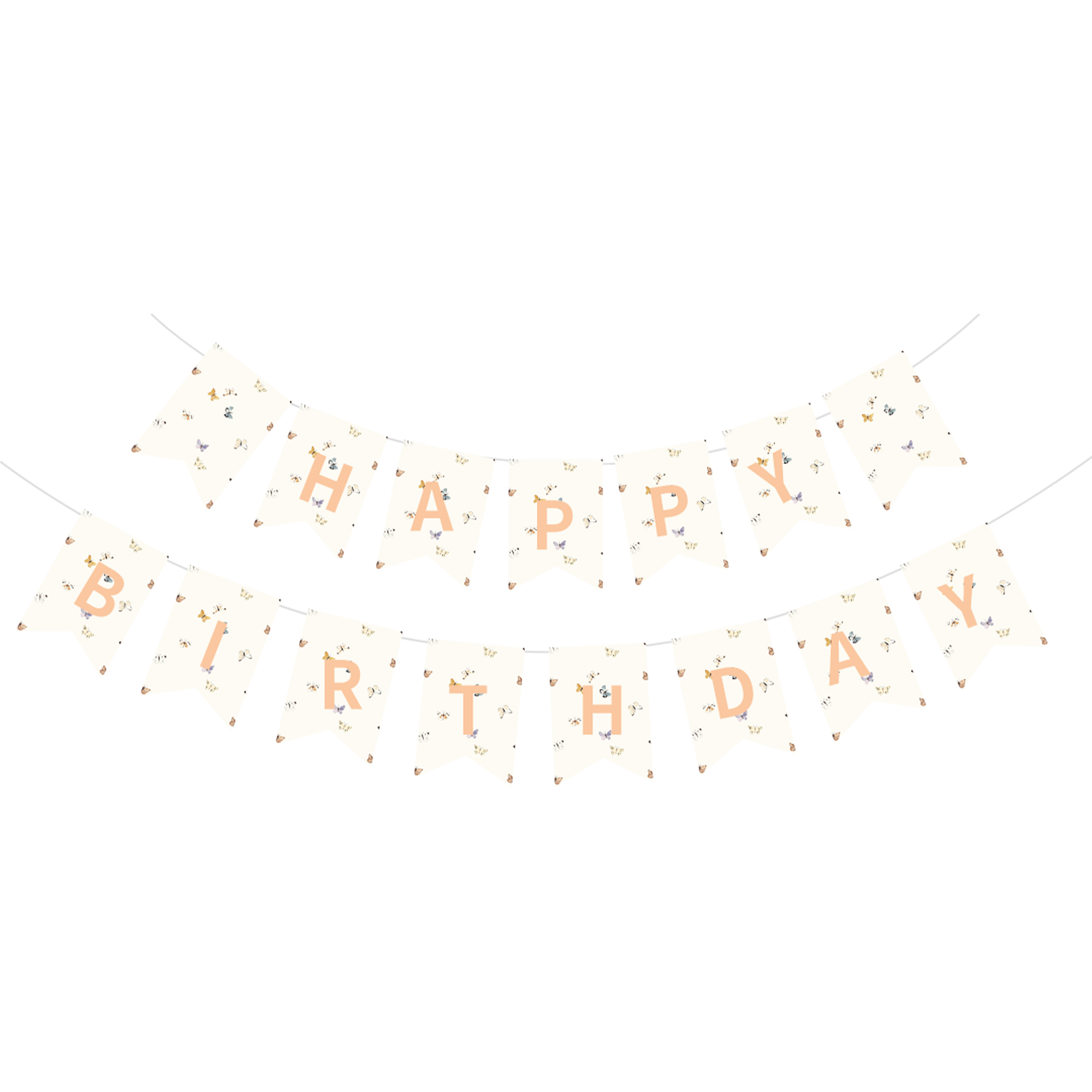 Flower Theme Butterfly Happy Birthday Paper Banner
