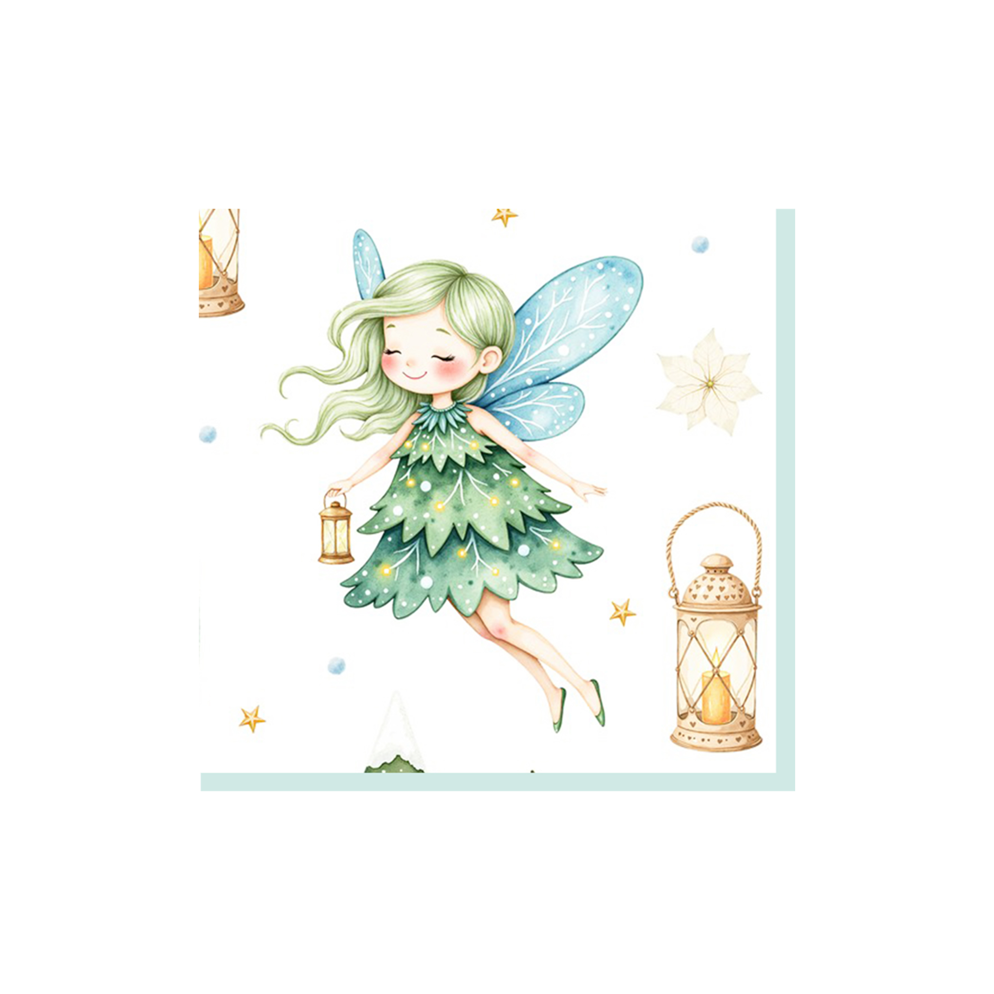 Kids Theme White Background Light Green Fairy Pattern Napkin