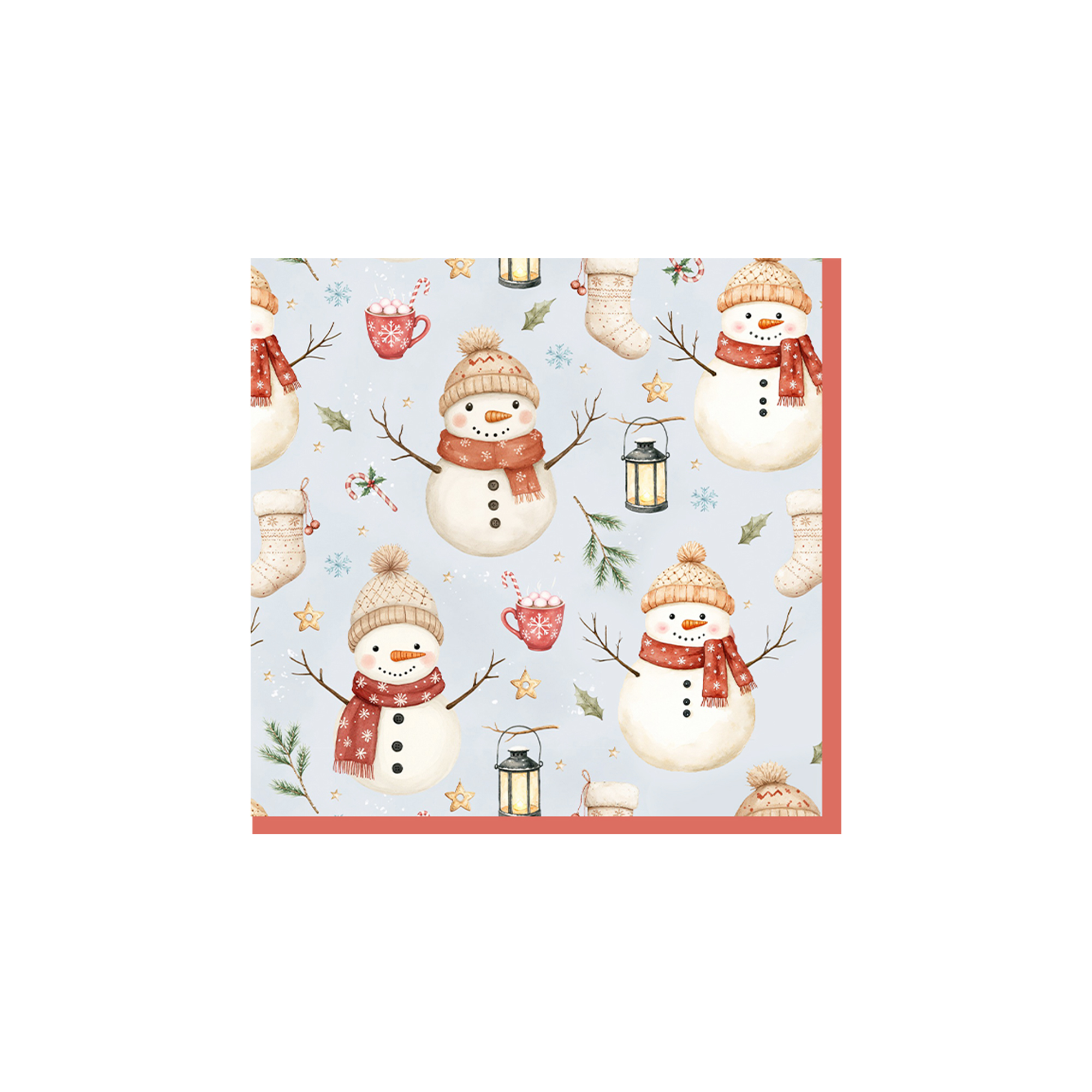 Christmas Theme Light Blue Background and Snowman Pattern Napkin