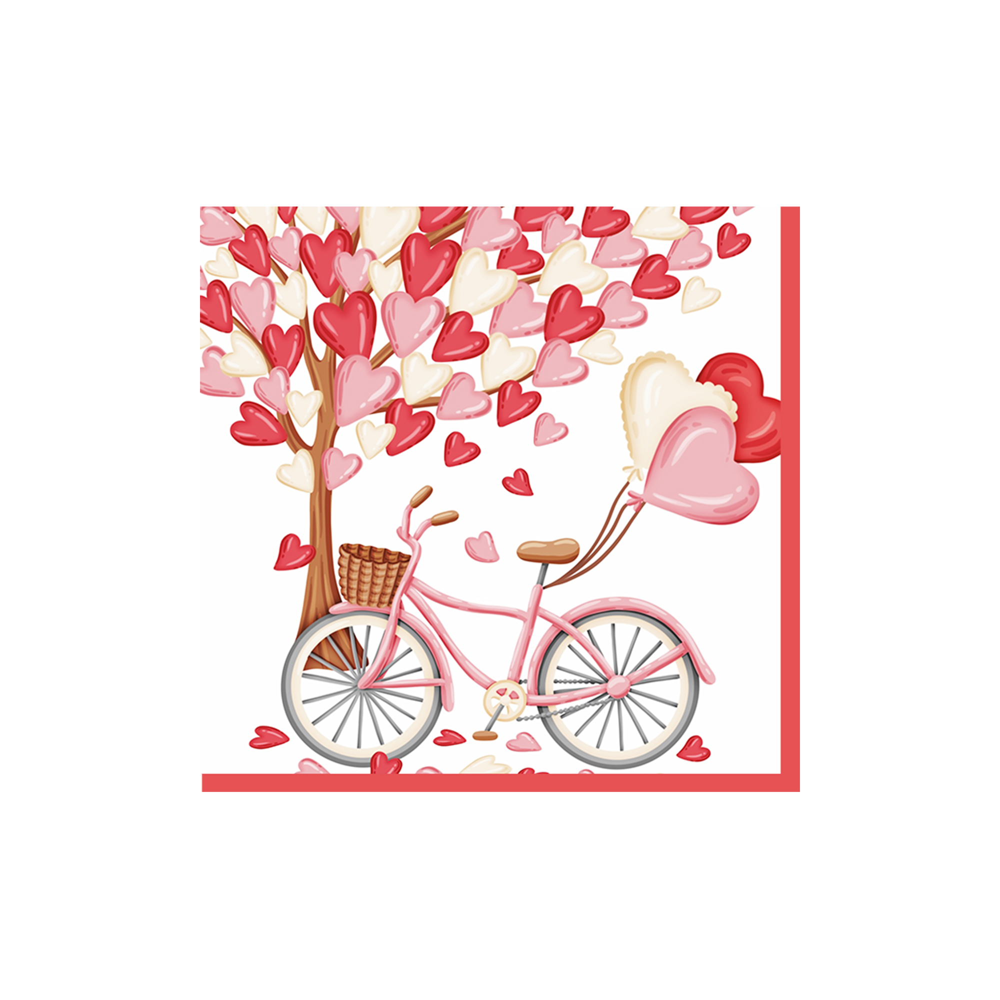 Valentine Theme Red Heart and Bike Pattern Napkin