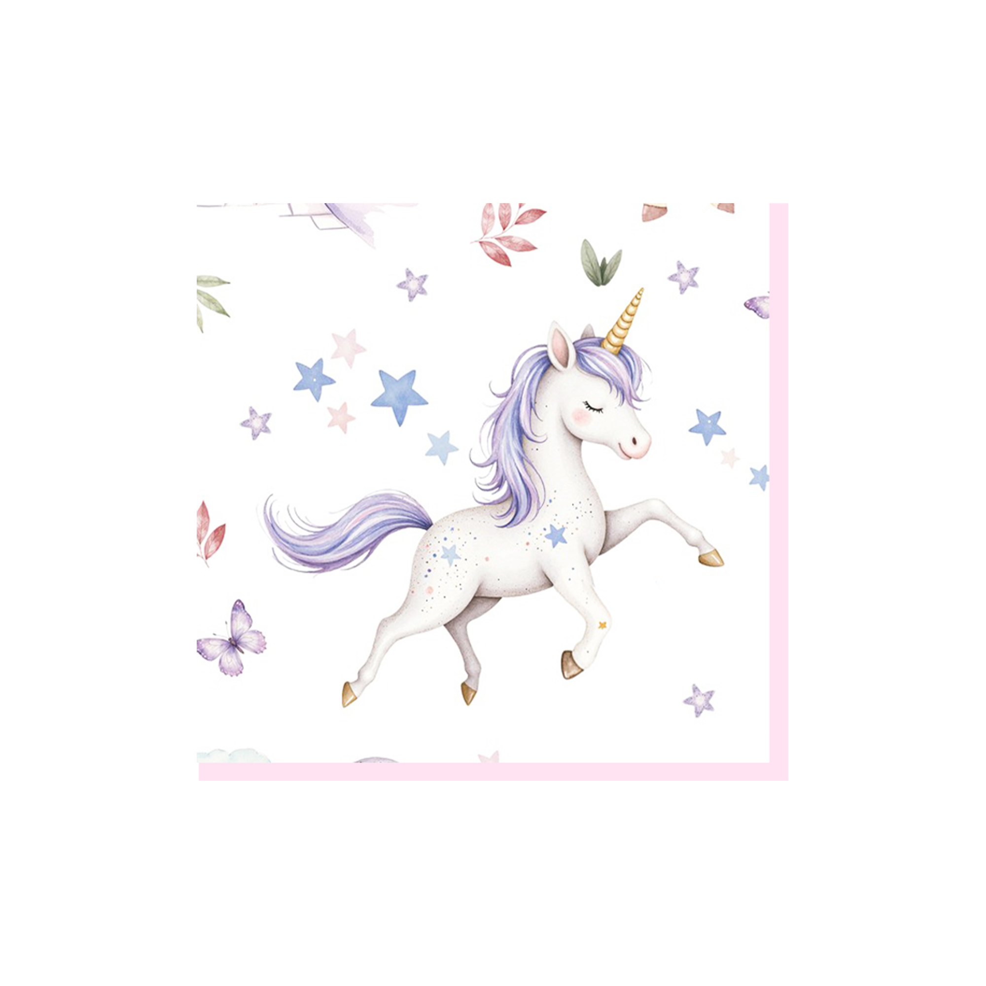 Kids Theme White Background and Purple Unicorn Pattern Napkin