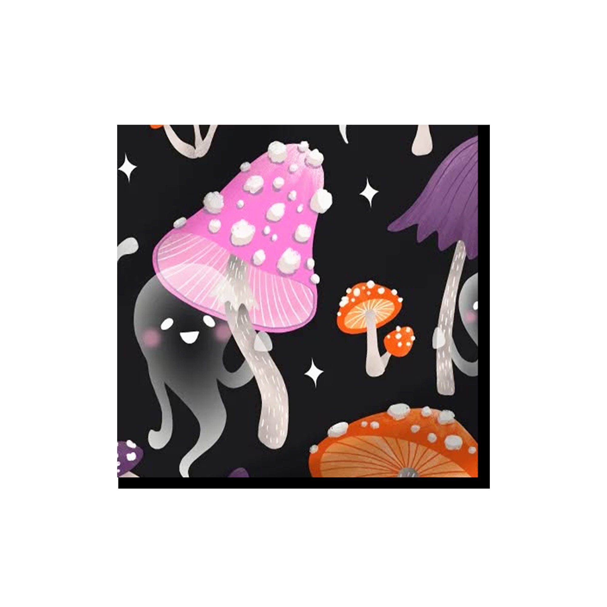 Halloween Theme Black Background and Colorful Colorful Mushroom Pattern Napkin