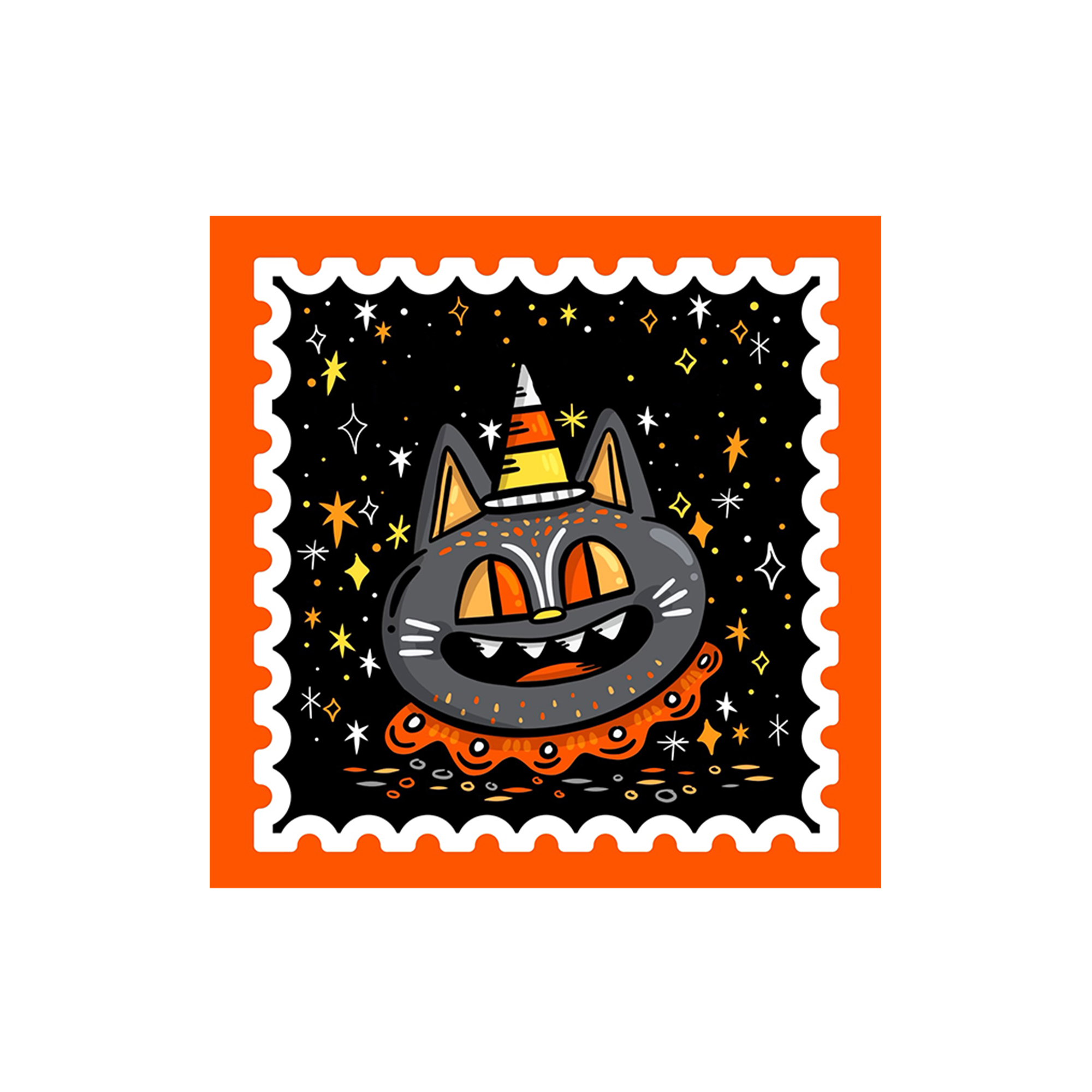 Halloween Theme Orange and Black Cat Pattern Napkin