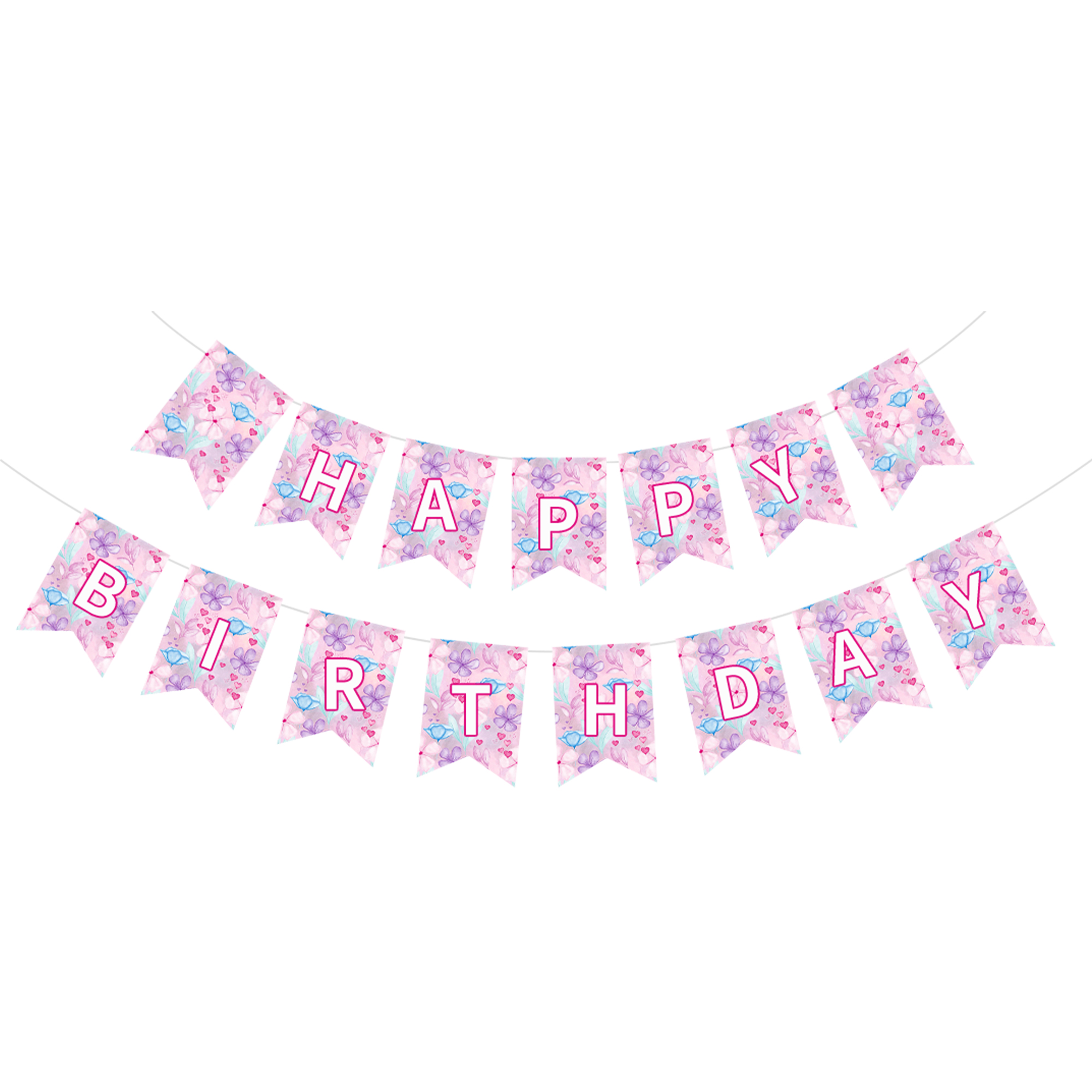 Floral Theme Light Purple Happy Birthday Paper Banner