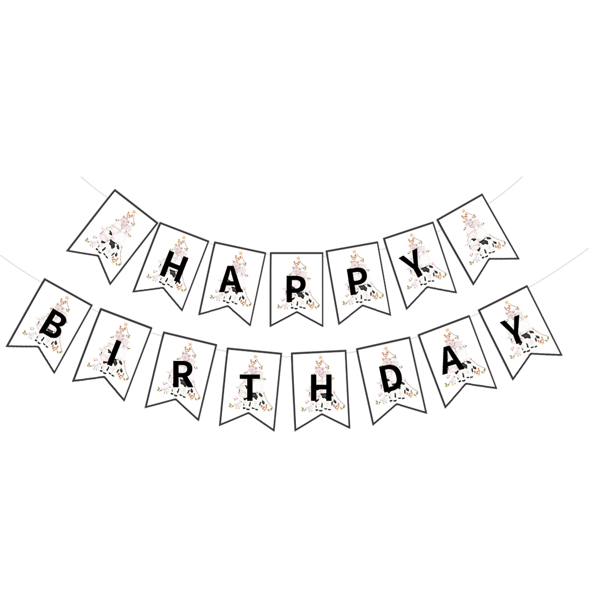 Farm Animal Theme Happy Birthday Paper Banner