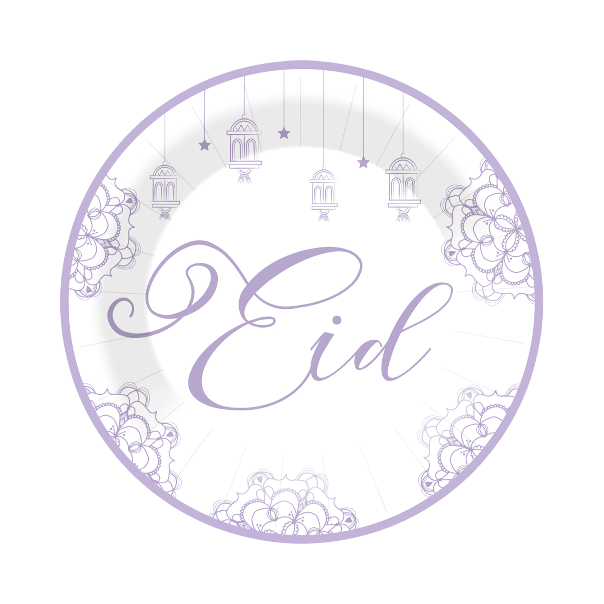 Eid White Background Purple Rim Holiday Dinner Plate