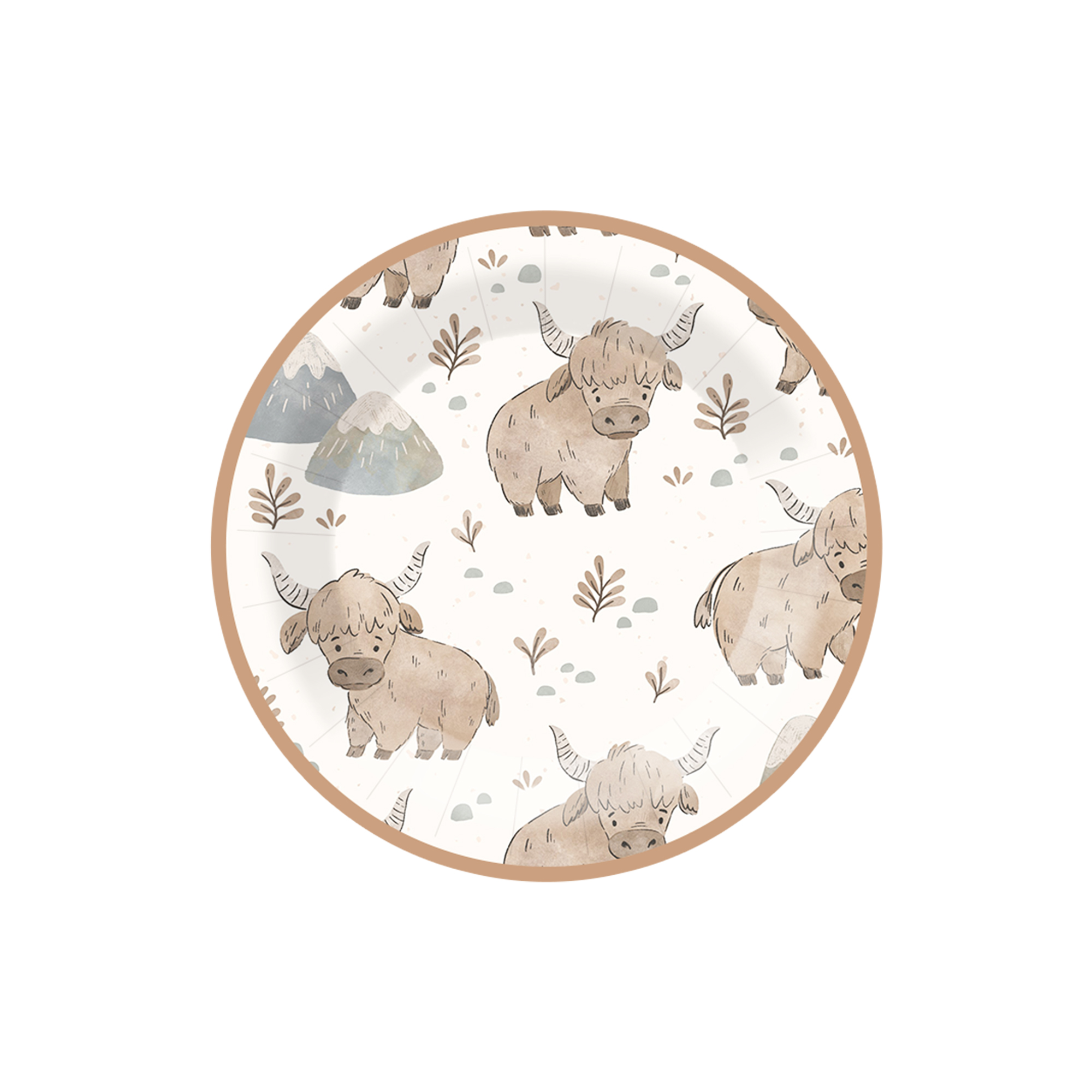 Animal Themed White Background Yak Dessert Plate