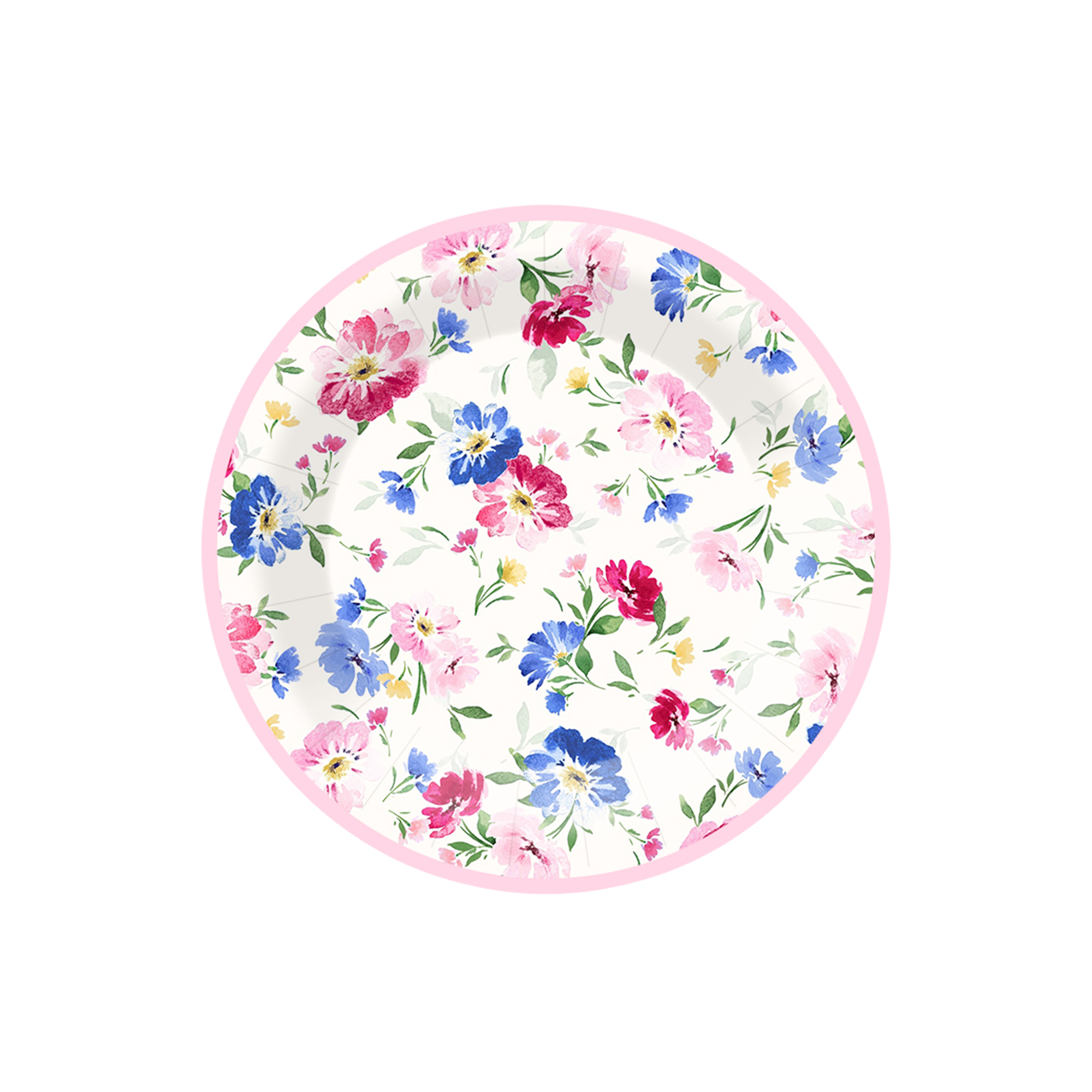 Floral Theme Pink and Blue Flower Dessert Plate