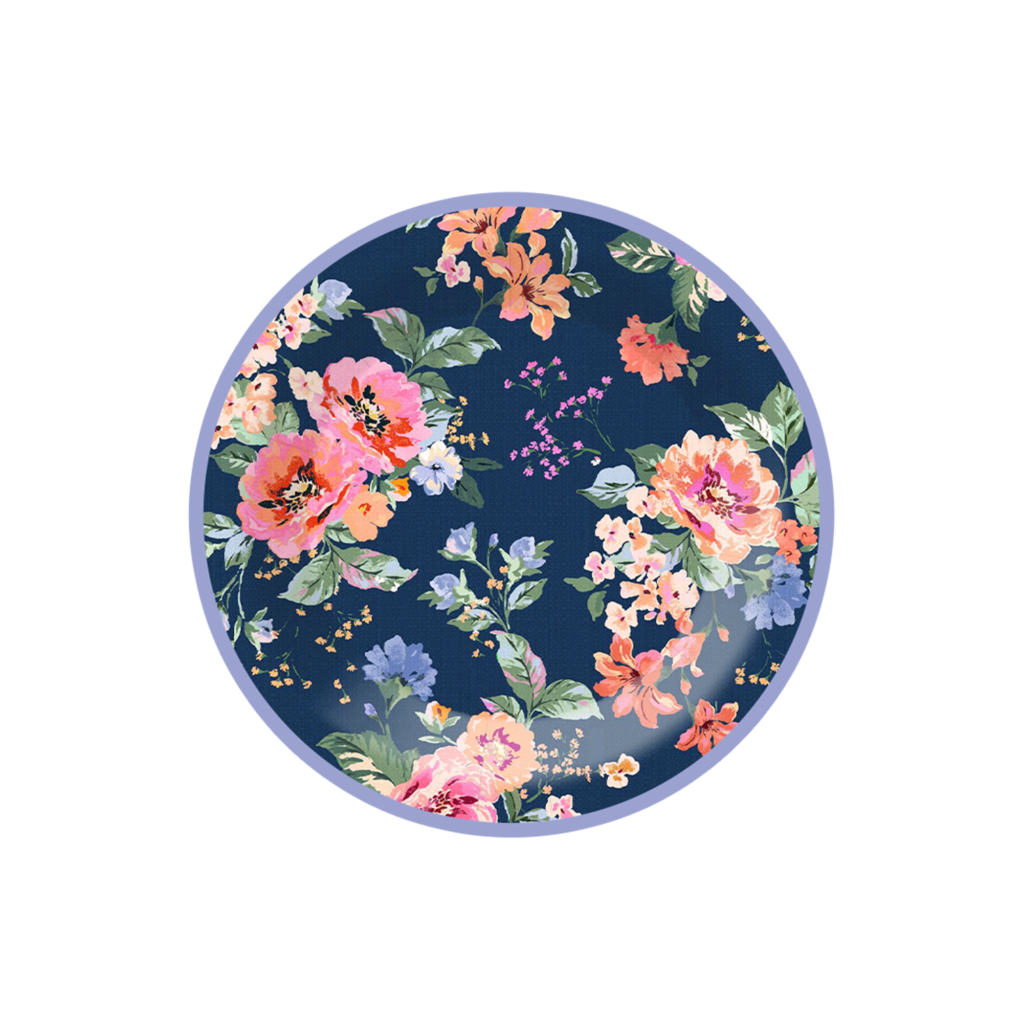 Floral Theme Dark Blue Round Dessert Plate