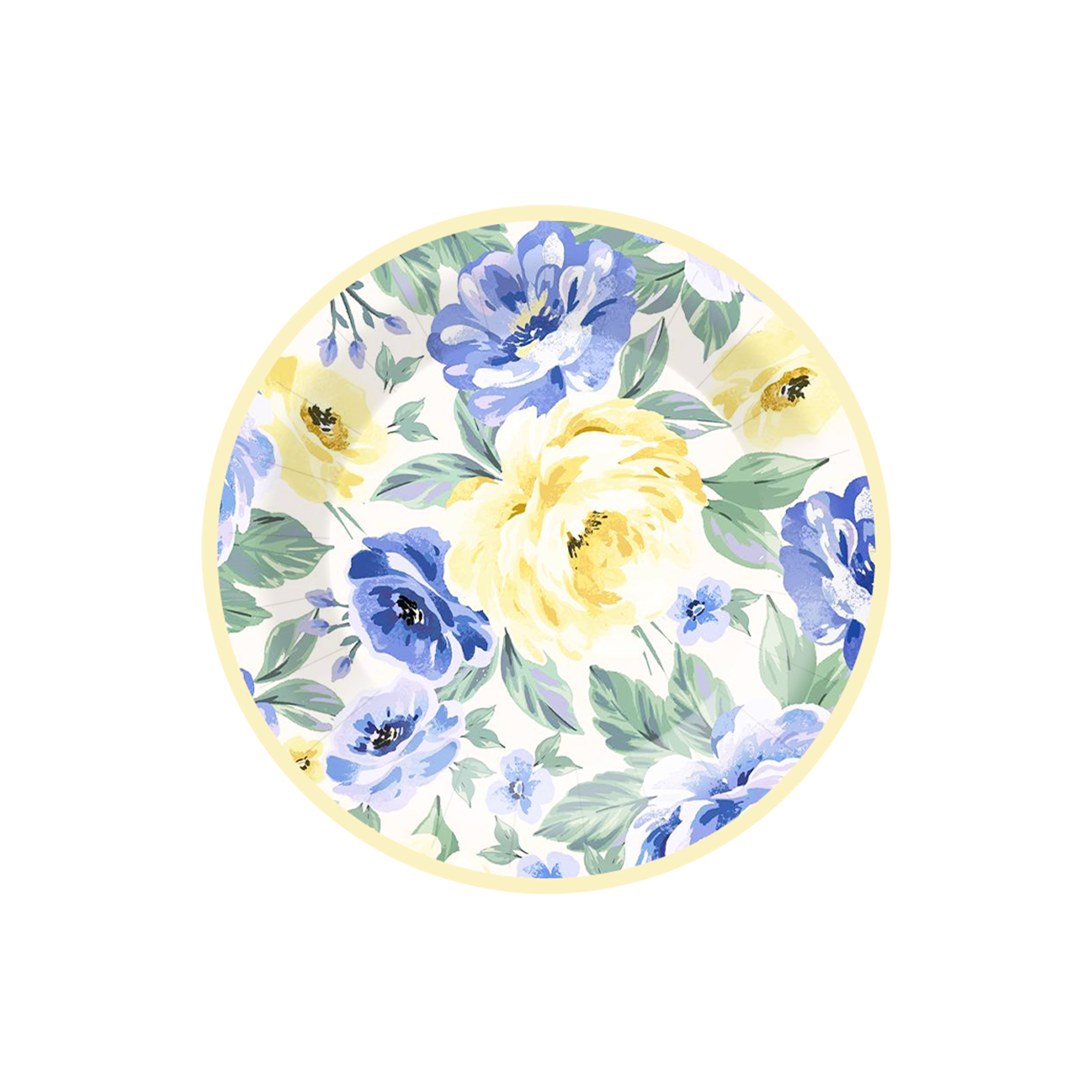 Flower Theme Yellow and Blue Dessert Plate