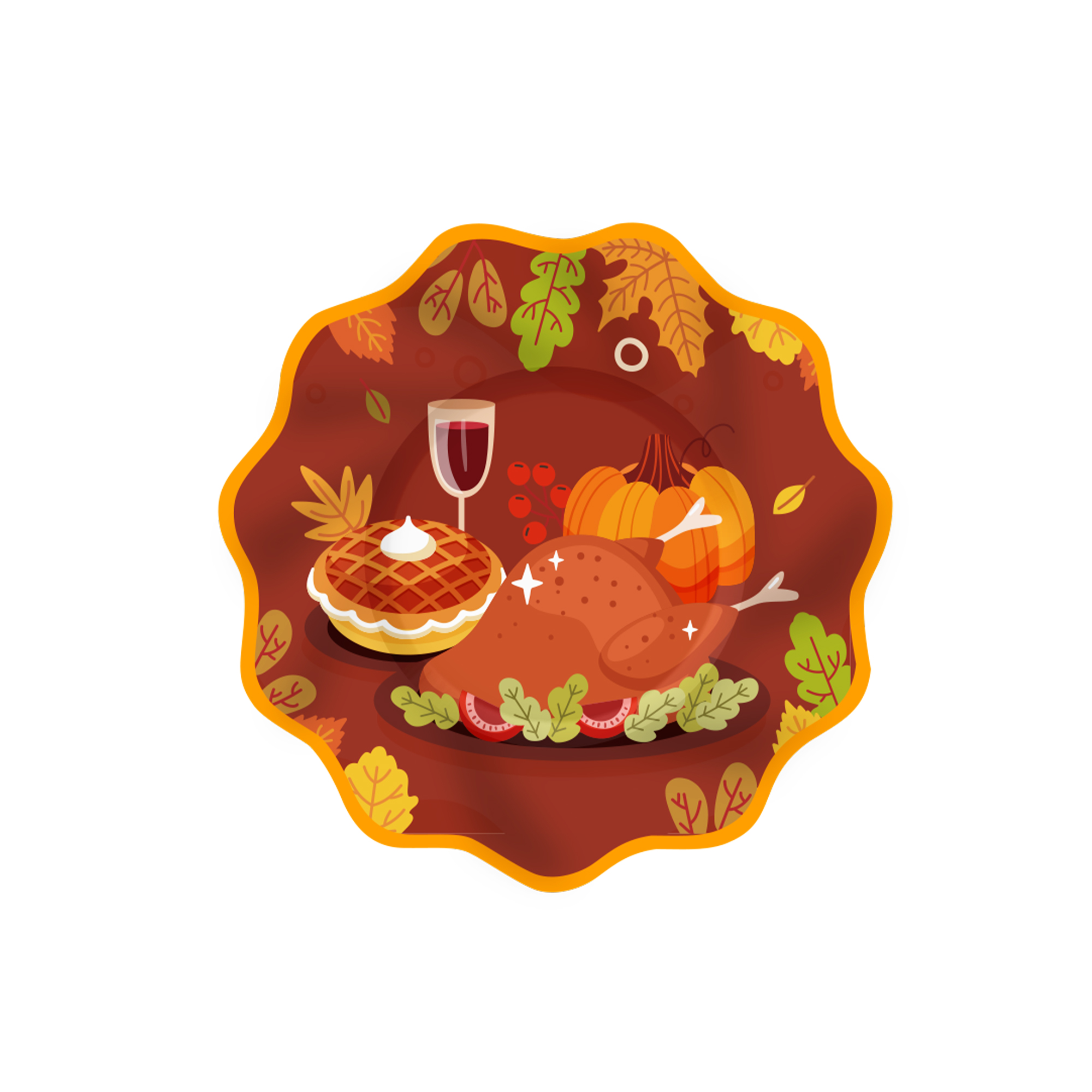 Thanks Giving Theme Wave Edge Dessert Plate