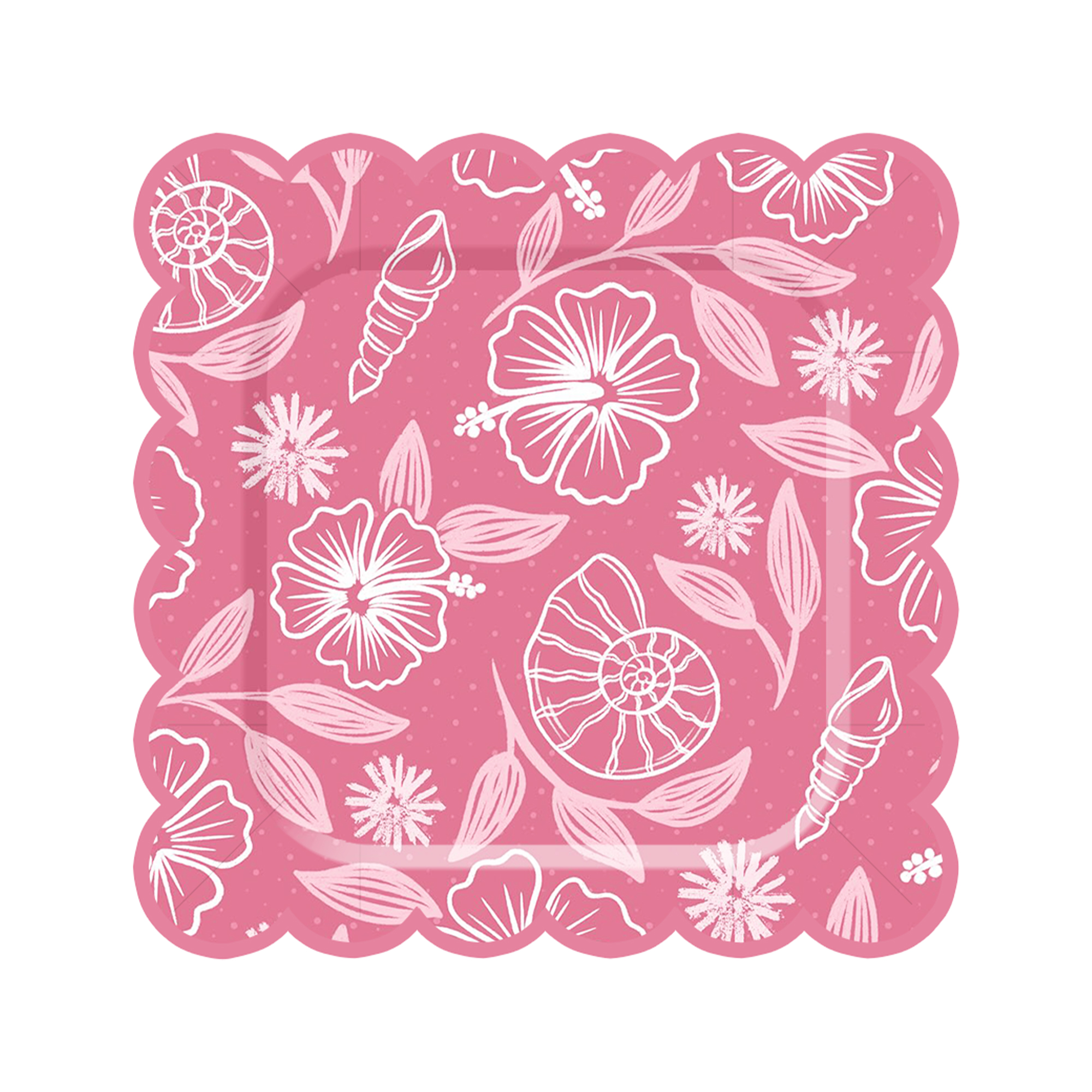 Floral Theme Square Pink Dinner Plate