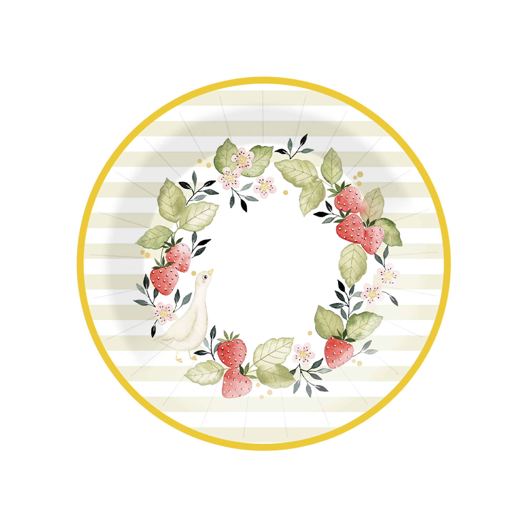 Fruit Theme Strawberry Stripe Light Green Dinner Plate