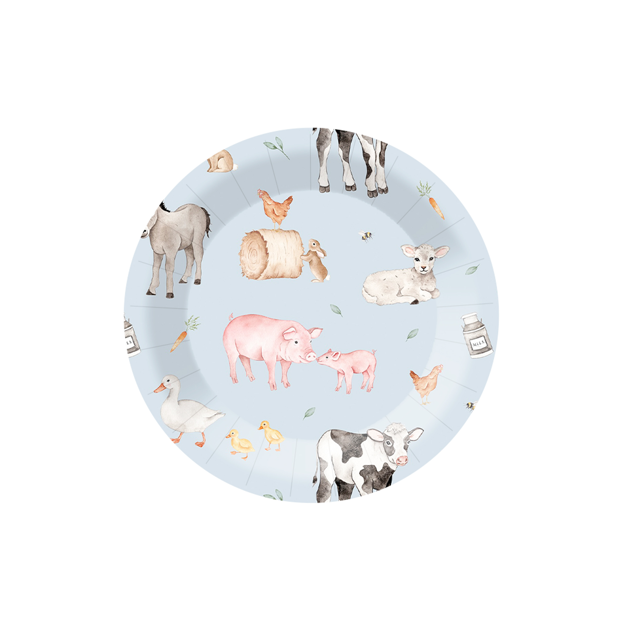 Farm Animal Theme Light Blue Dessert Plate