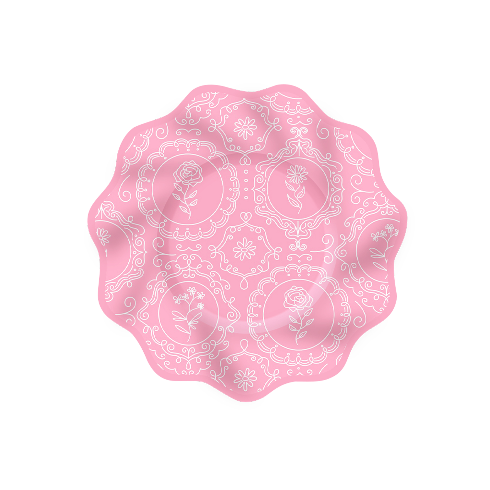 Pink Rose Flower Theme Wave Edge Dessert Plate