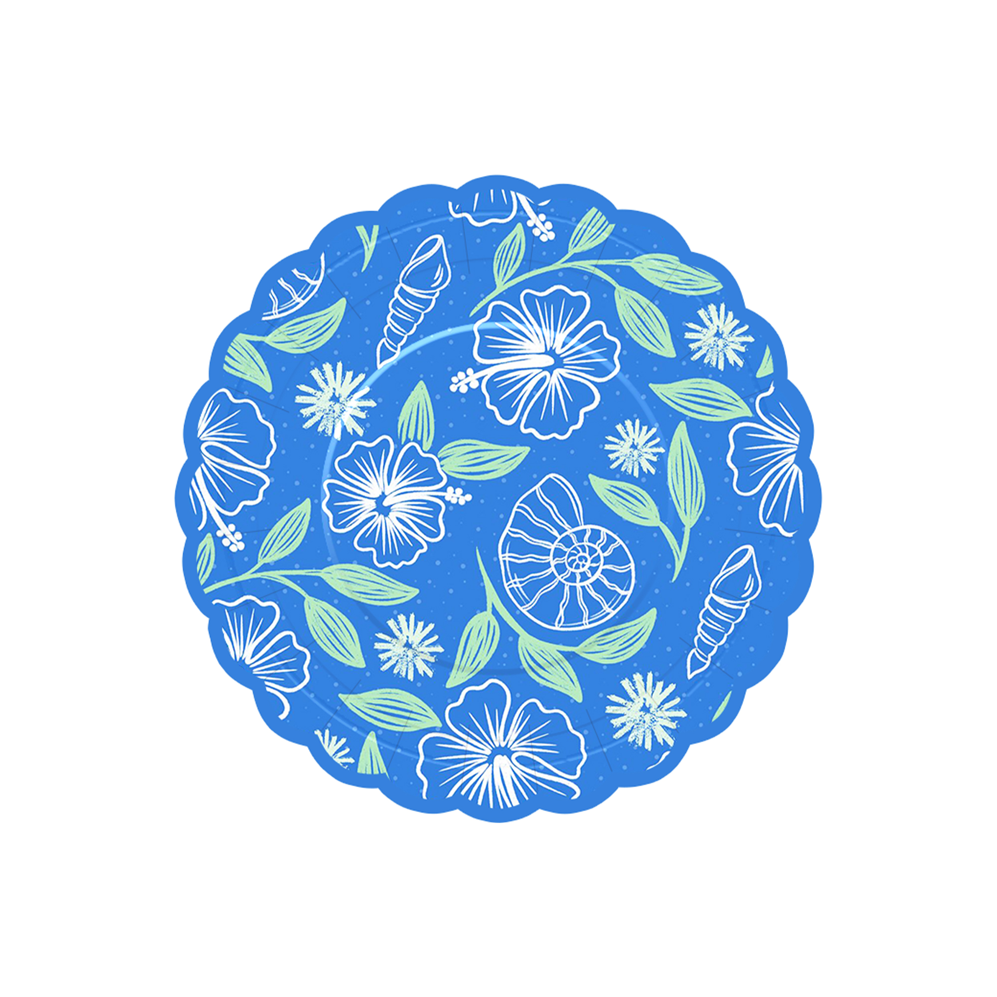 Flower Theme Blue Wave Edge Dessert Plate