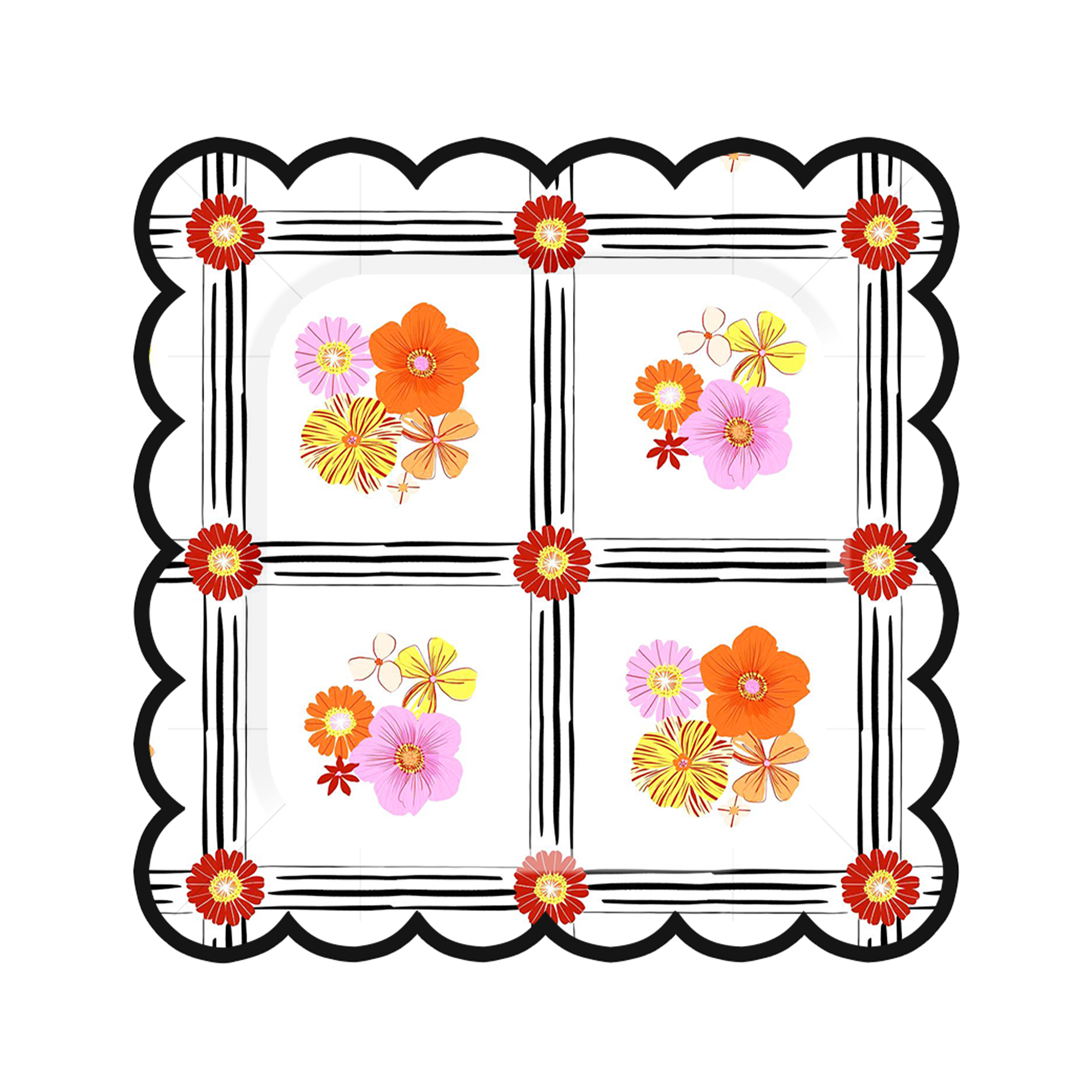 Floral Theme Square Daisy Dinner Plate