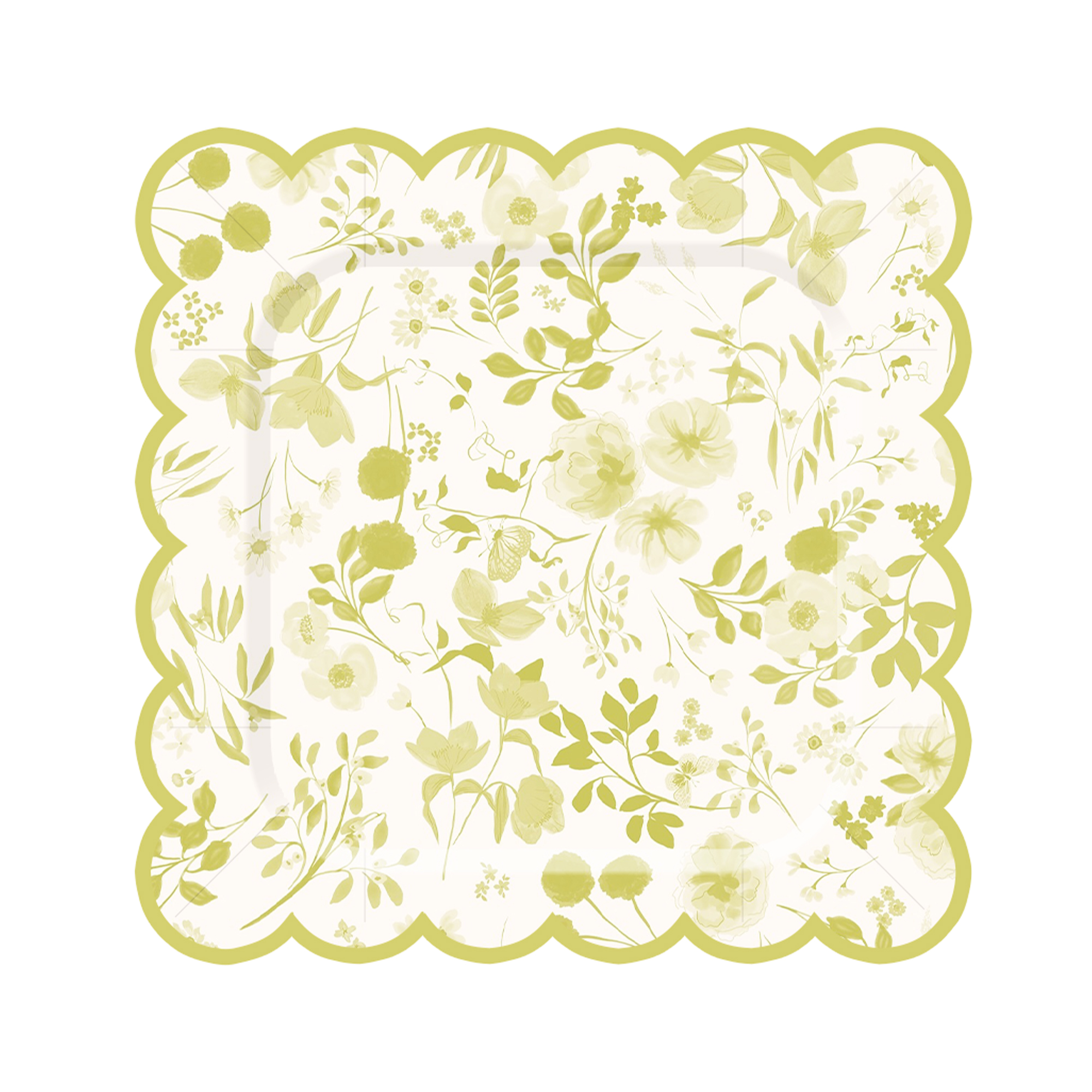 Green Floral Theme Camellia Square Dinner Plate