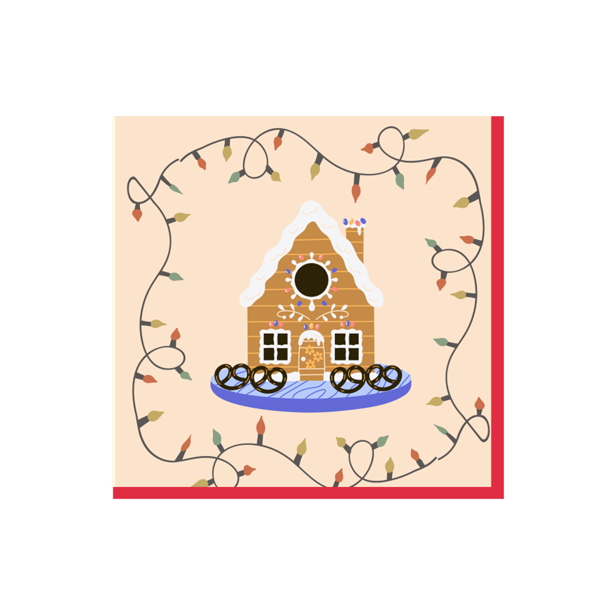 Christmas Theme String Lights and Houses Pattern Napkin