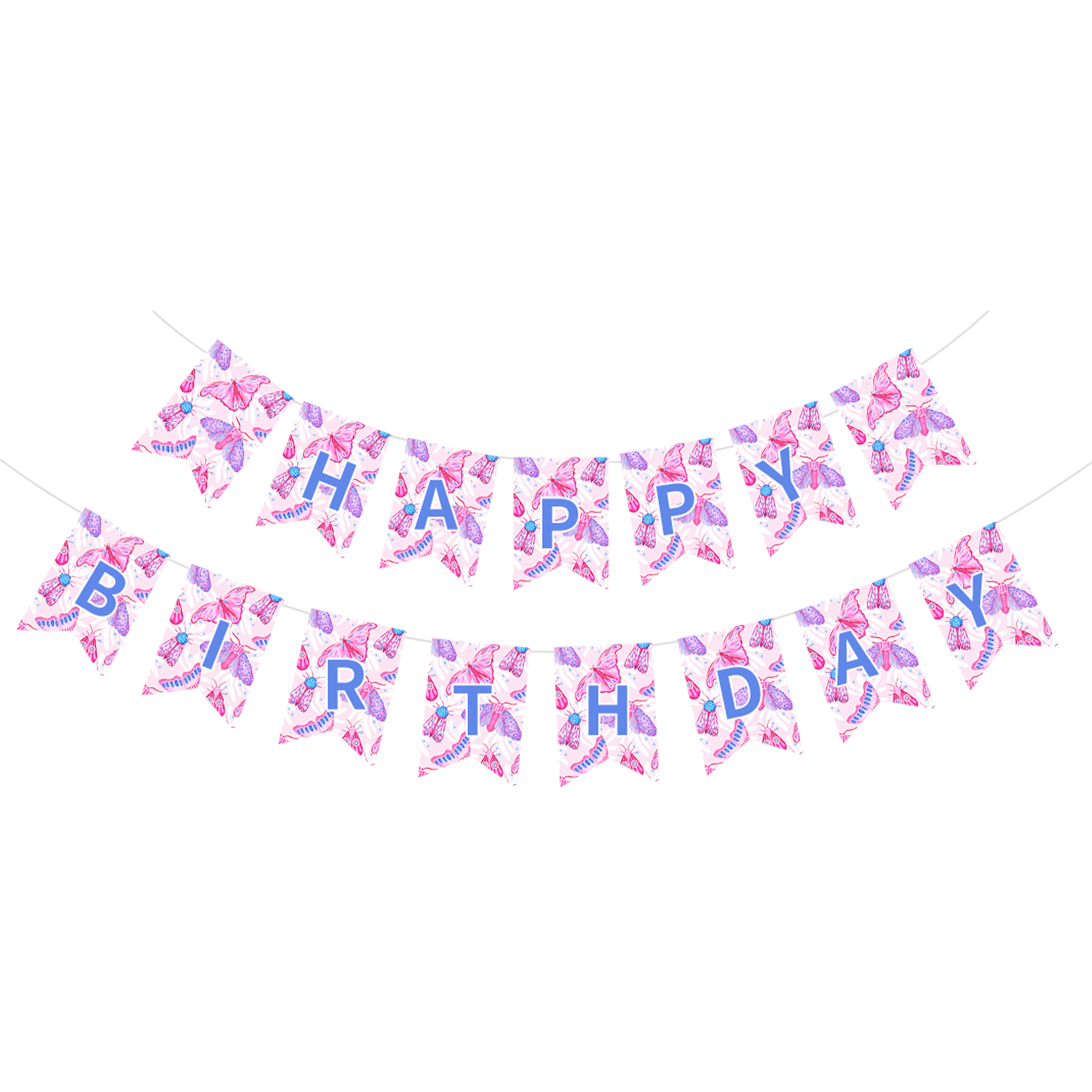 Birthday Theme Hot Pink Butterfly Pattern Paper Banner