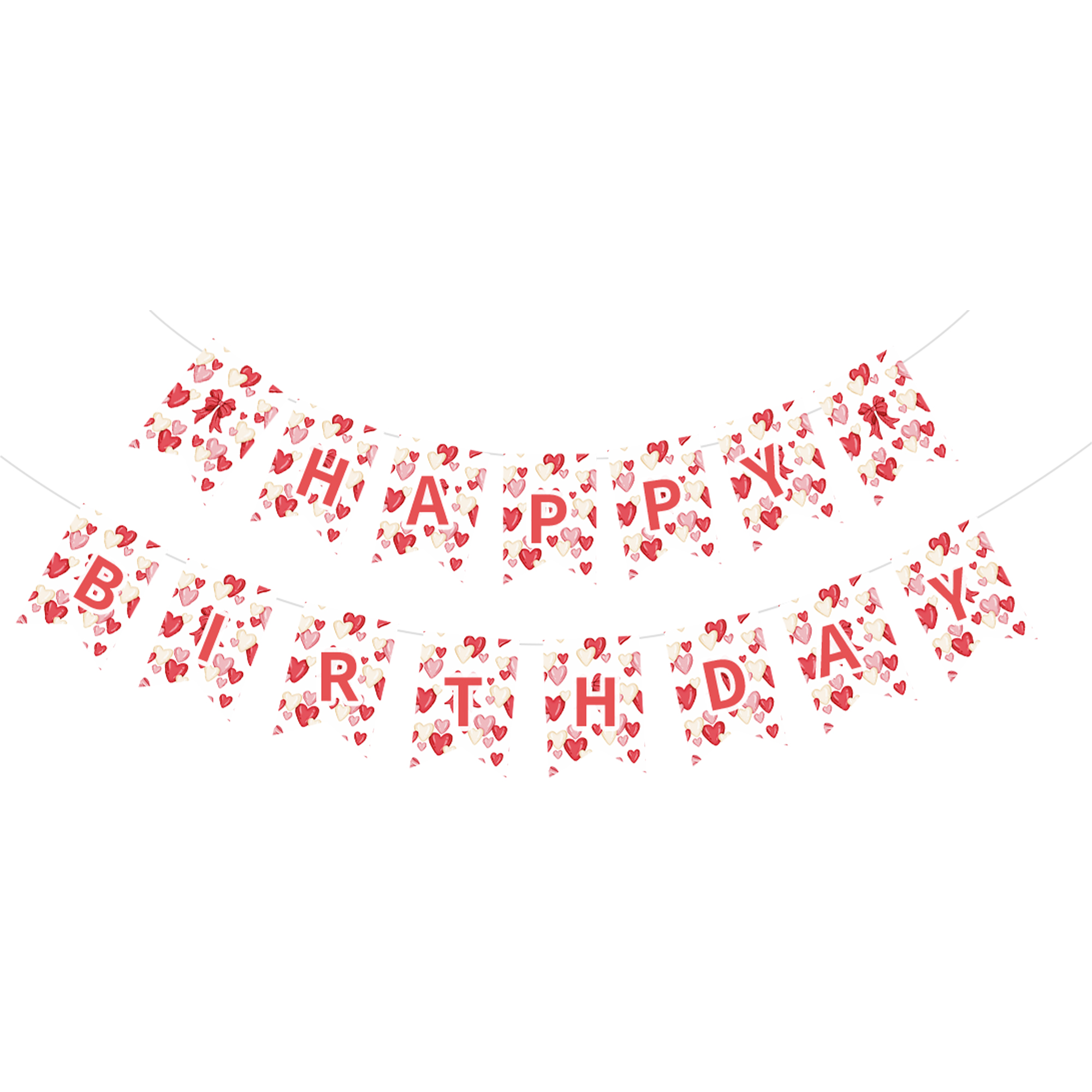 Valentine Theme Red Heart and Bow Pattern Paper Banner