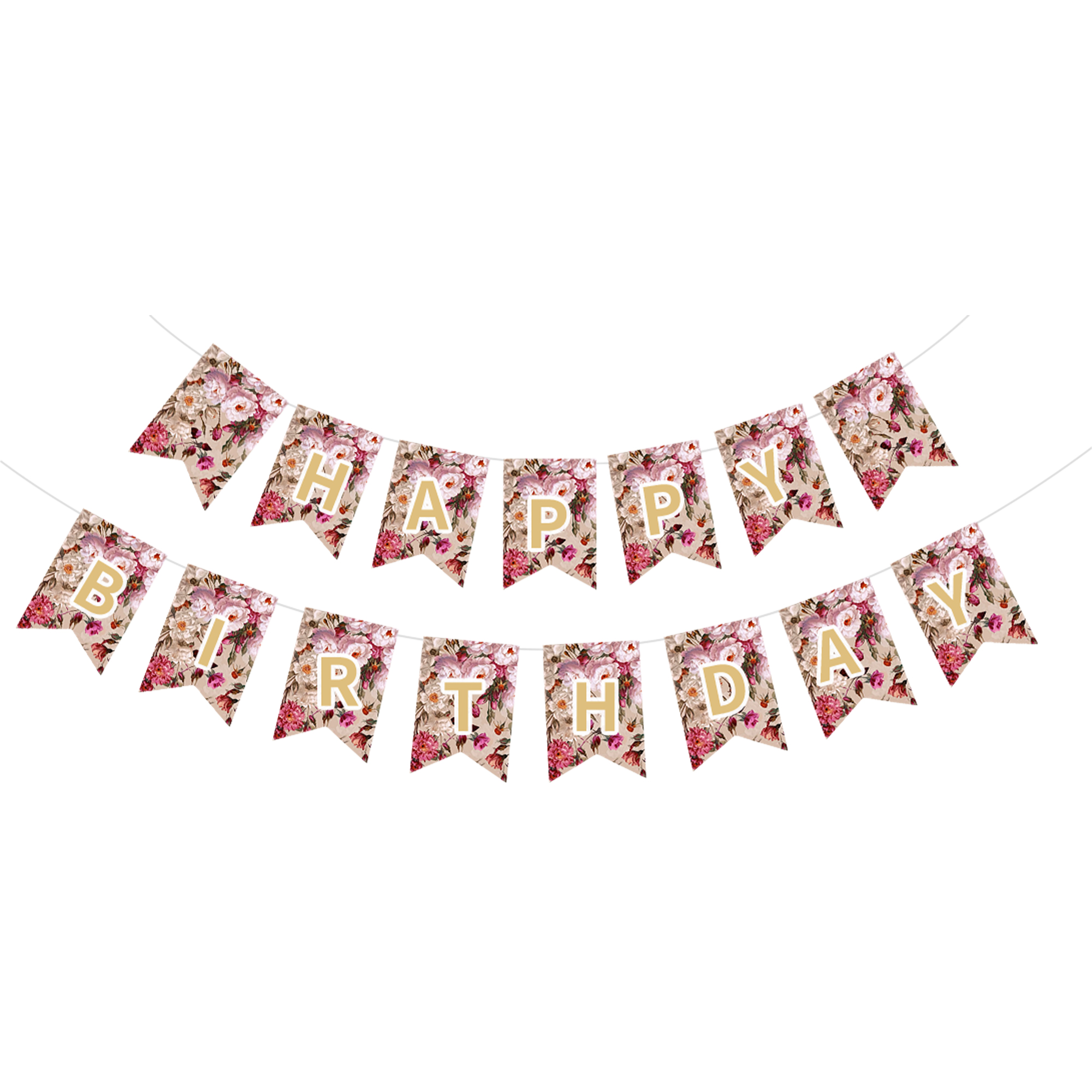 Tea Theme Dark Red Flower Pattern Paper Banner