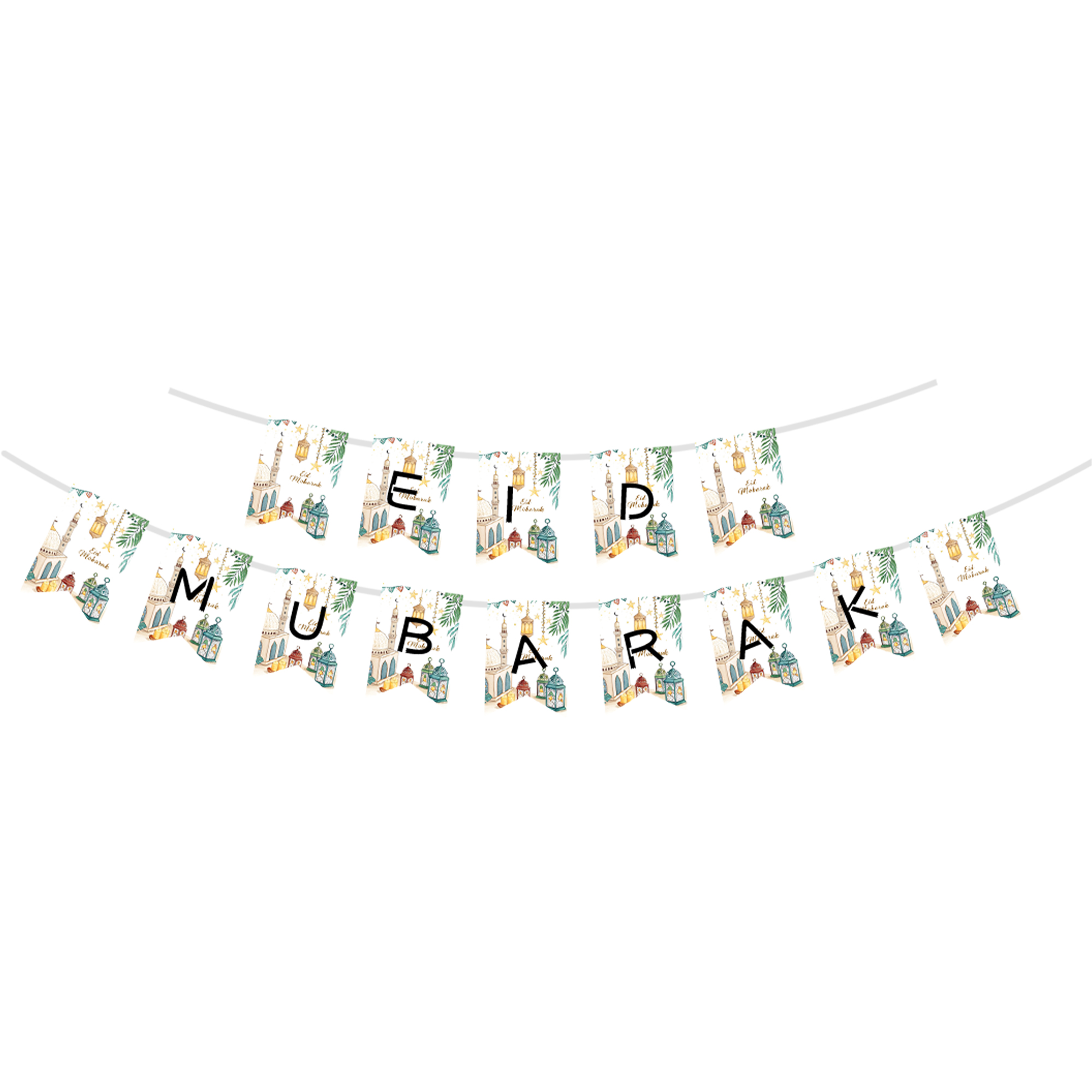 Ramadan Theme Green Mosque Pattern Paper Banner