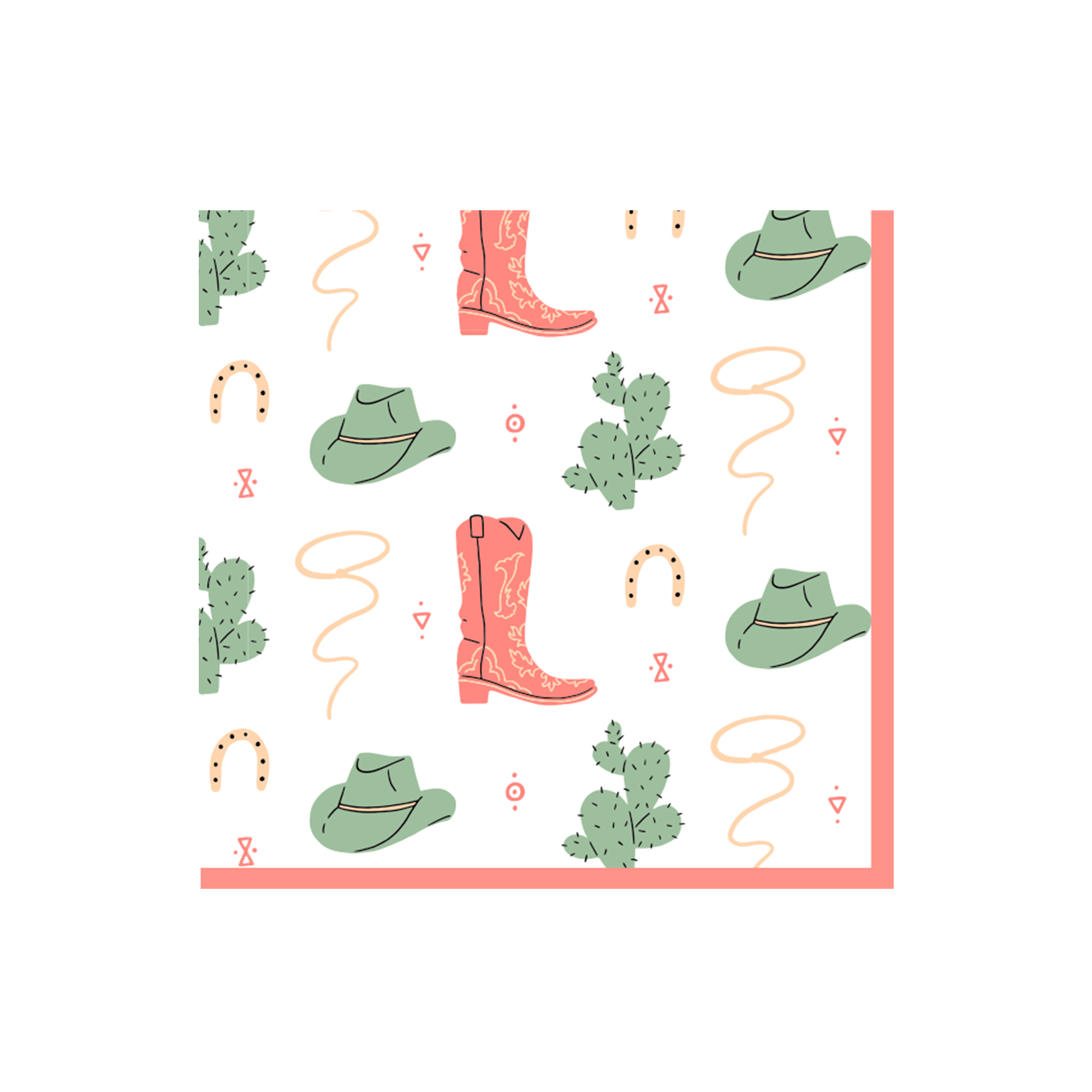 Cowgirl Theme Pink Boots and Green Cowboy Hat Pattern Napkin