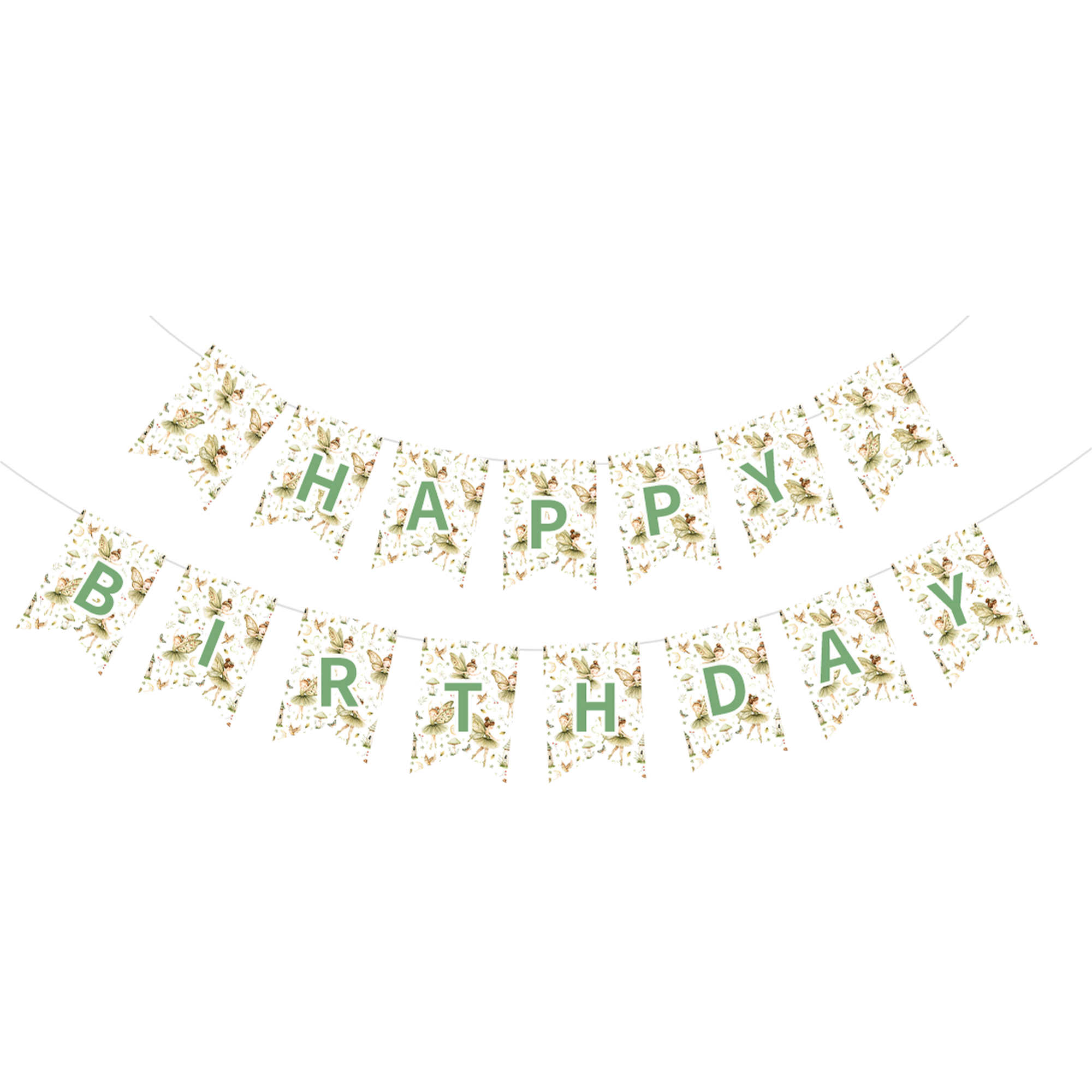 Kids Theme Green Fairy Pattern Paper Banner