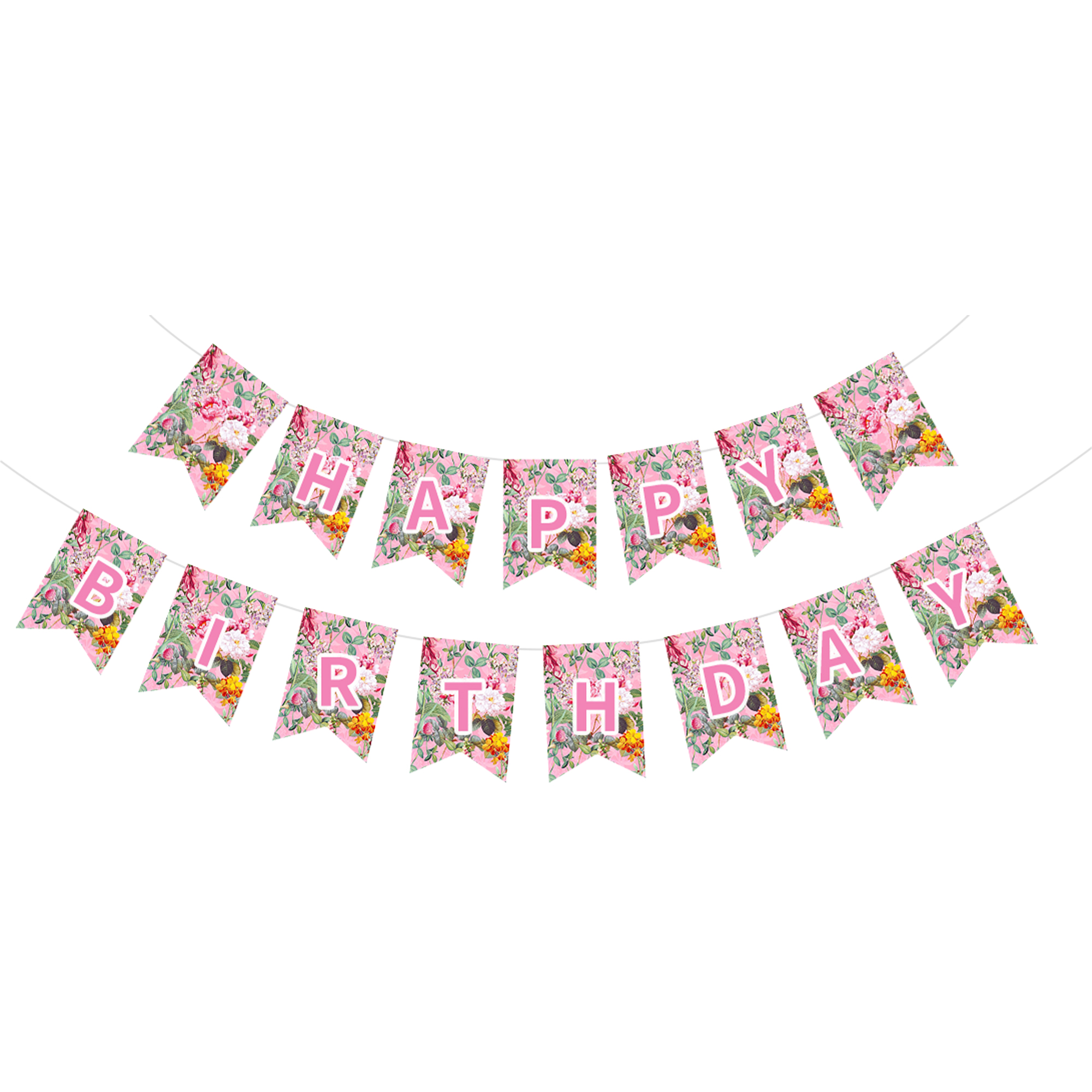 Tea Theme Pink and Yellow Peonies Pattern Paper Banner