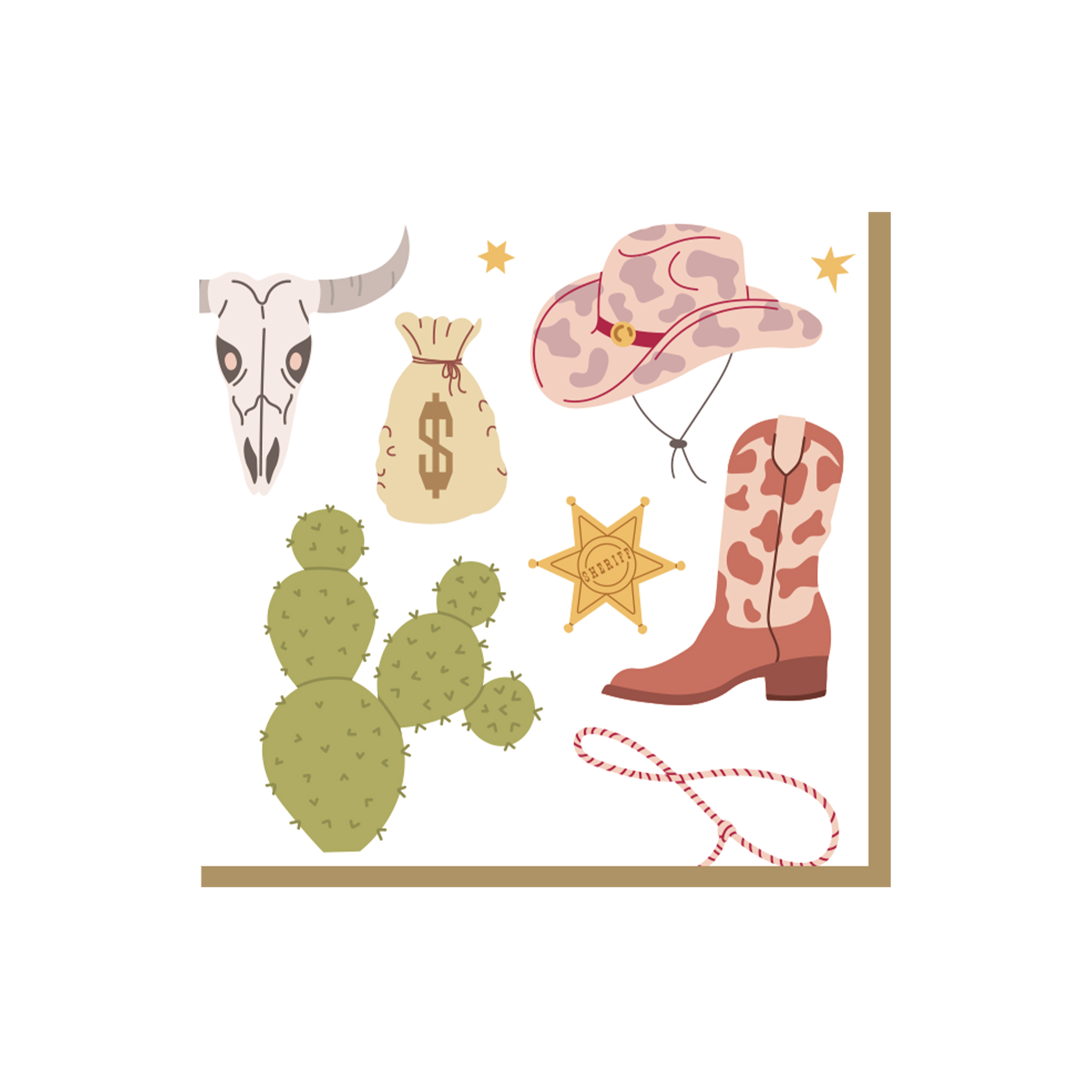 Cowboy Theme Boots and Cactus Pattern Napkin