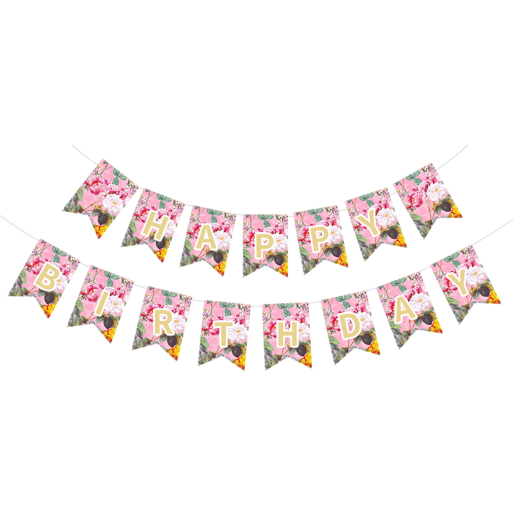 Tea Theme Large Pink and White Peony Pattern Paper Banner