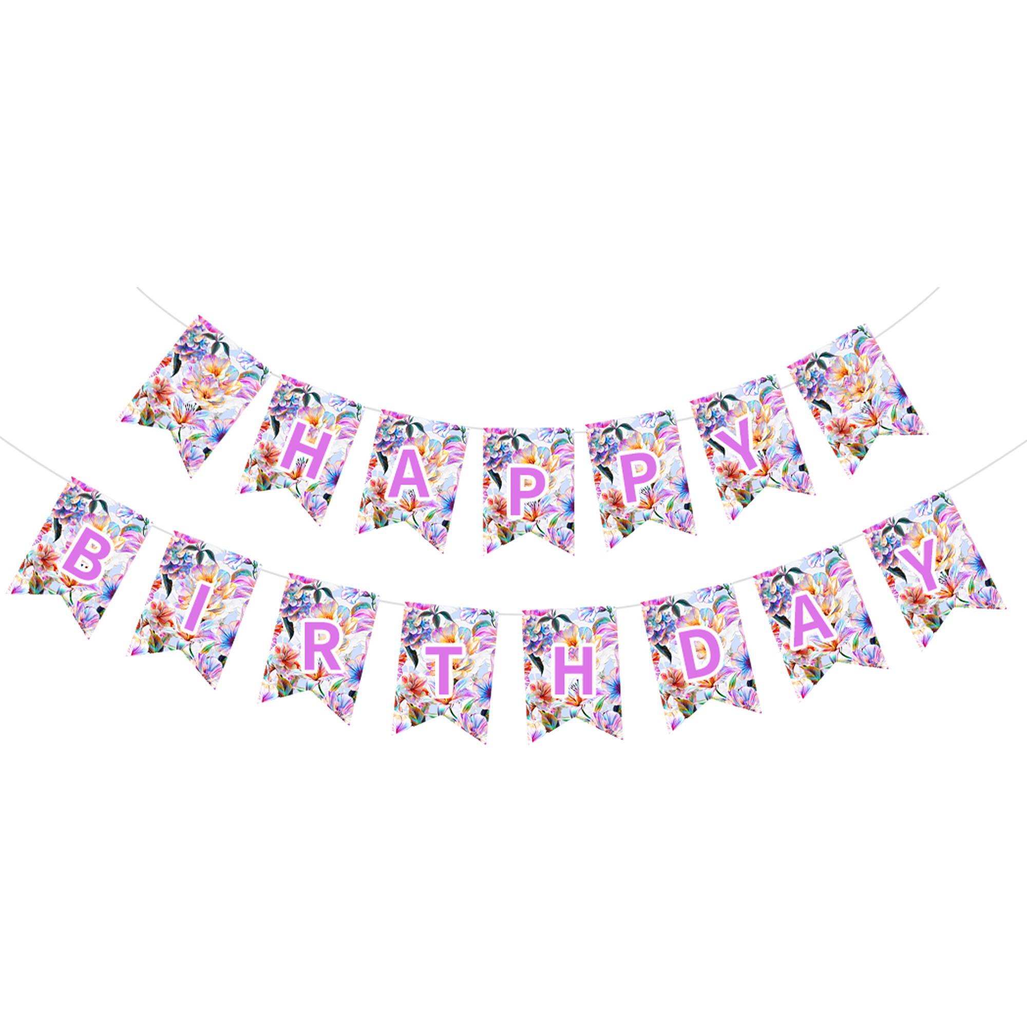 Tea Theme Purple Morning Glory Pattern Paper Banner