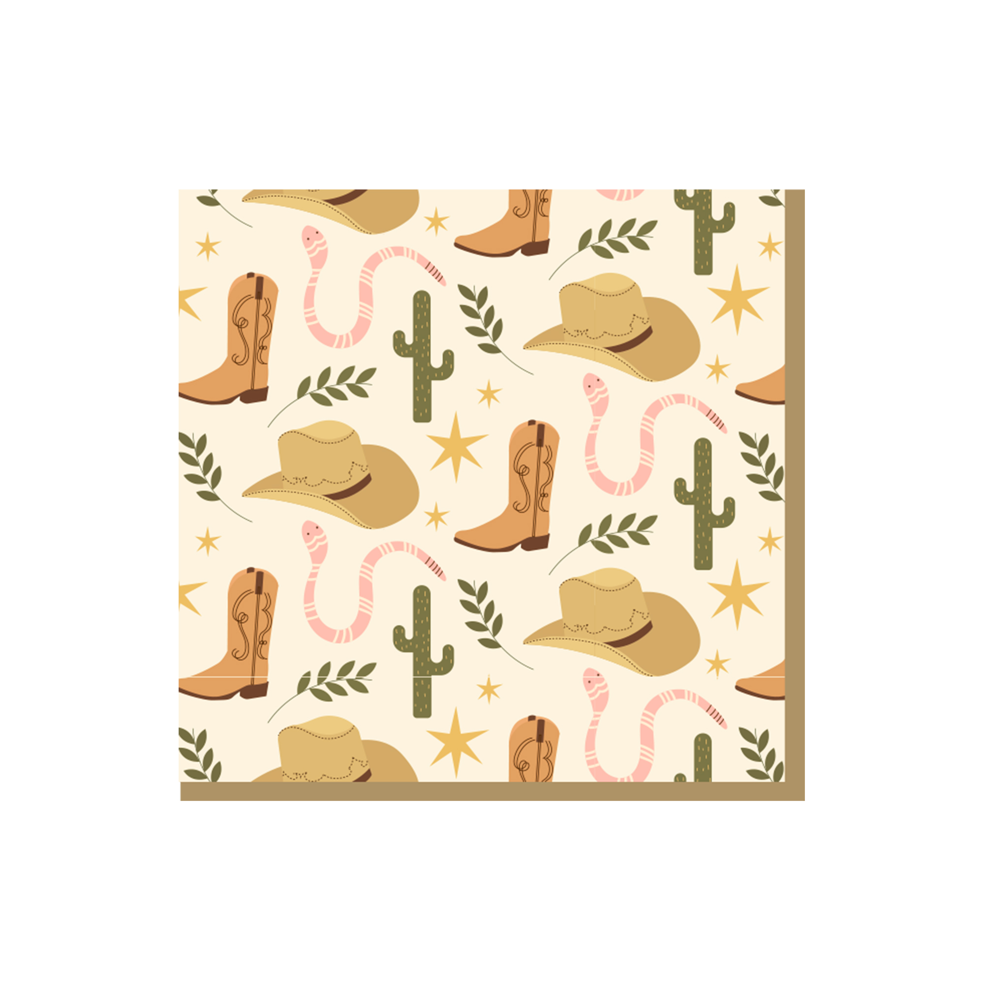 Cowboy Theme Brown Boots and Yellow Cowboy Hat Pattern Napkin